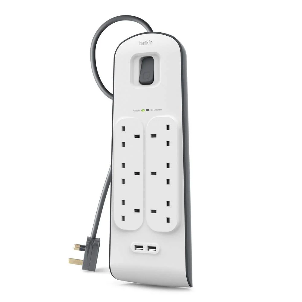 Belkin 6-Way 2m with 2 USB BSV604sa2M Surge Protector
