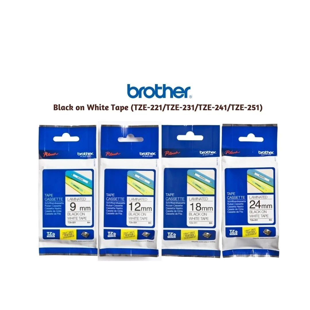 Brother Black on White Tape (TZE-221/TZE-231/TZE-241/TZE-251)