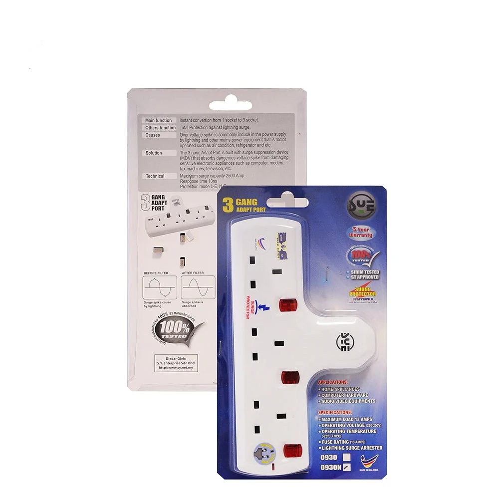 SYE 3 Gang Neon Adapter+Surge CB-SYE0930NSP Socket (SK106)