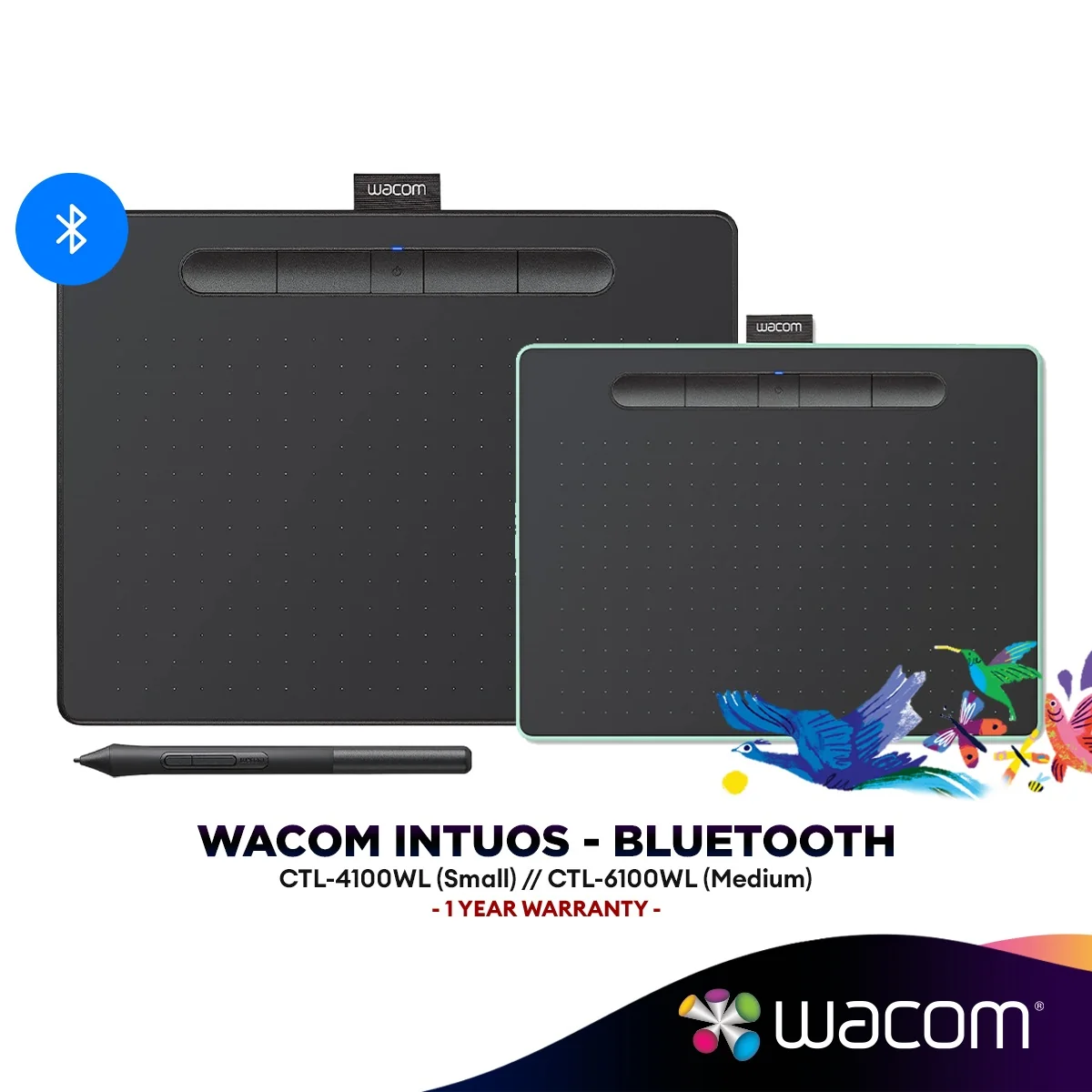 Wacom Intuos Small / Medium Bluetooth Wireless Tablet (CTL-6100WL/CTL-4100WL) | Student & Designer Drawing Tablet