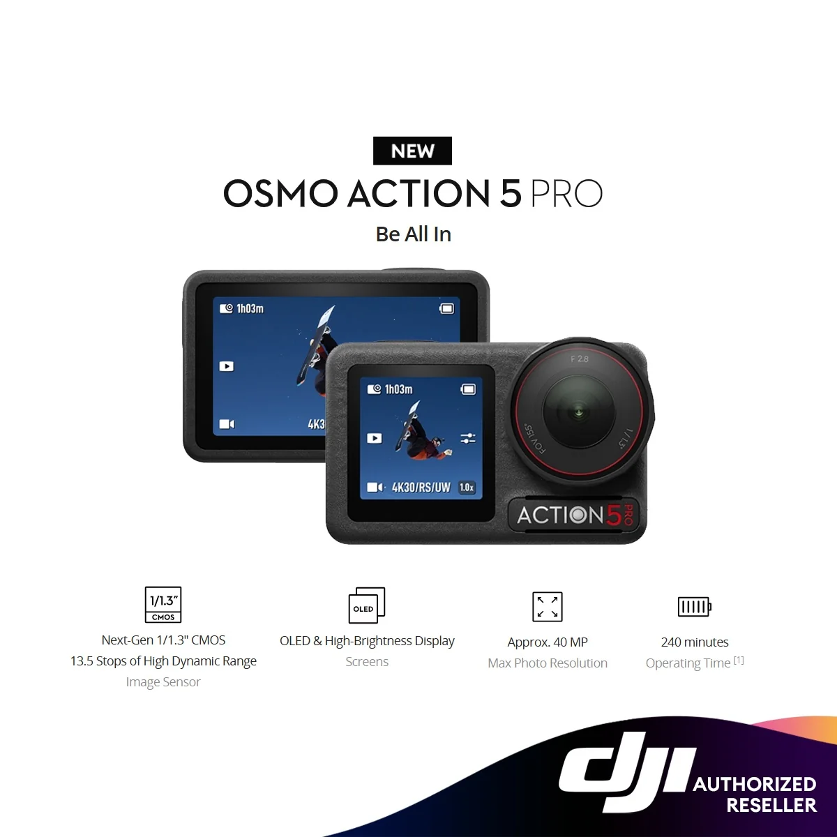 DJI Osmo Action 5 Pro Action Camera - Next-Gen 1/1.3" Sensor | Subject Tracking | 32x Slow Motion | 4K/120fps Video | 155° Ultra-wide FOV | Waterproof up to 20m