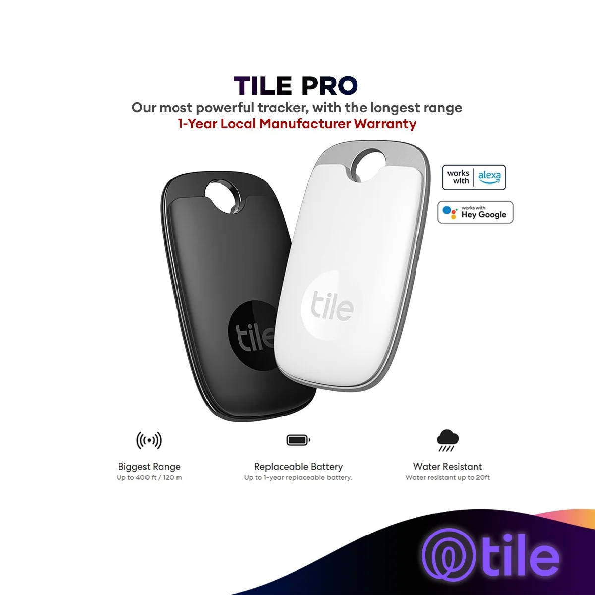 Tile Pro (2022) Powerful Bluetooth Tracker, Keys Finder and Item Locator, Up to 400 ft. Range - (1-Pack/2-Pack)