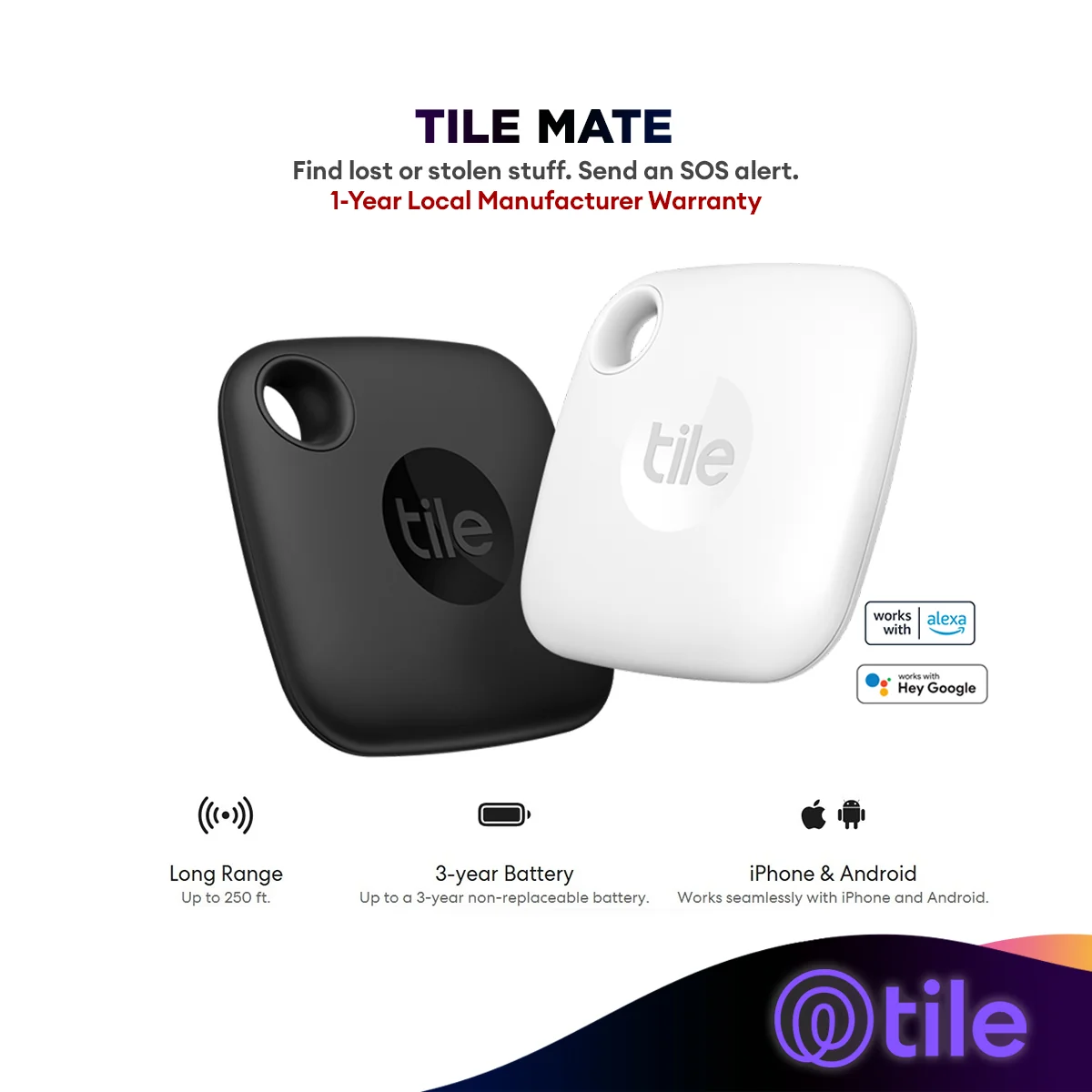 Tile Mate (2022) Bluetooth Tracker | Keys Finder and Item Locator | Up to 250 ft. Range | Phone Finder - (1-Pack/2-Pack)