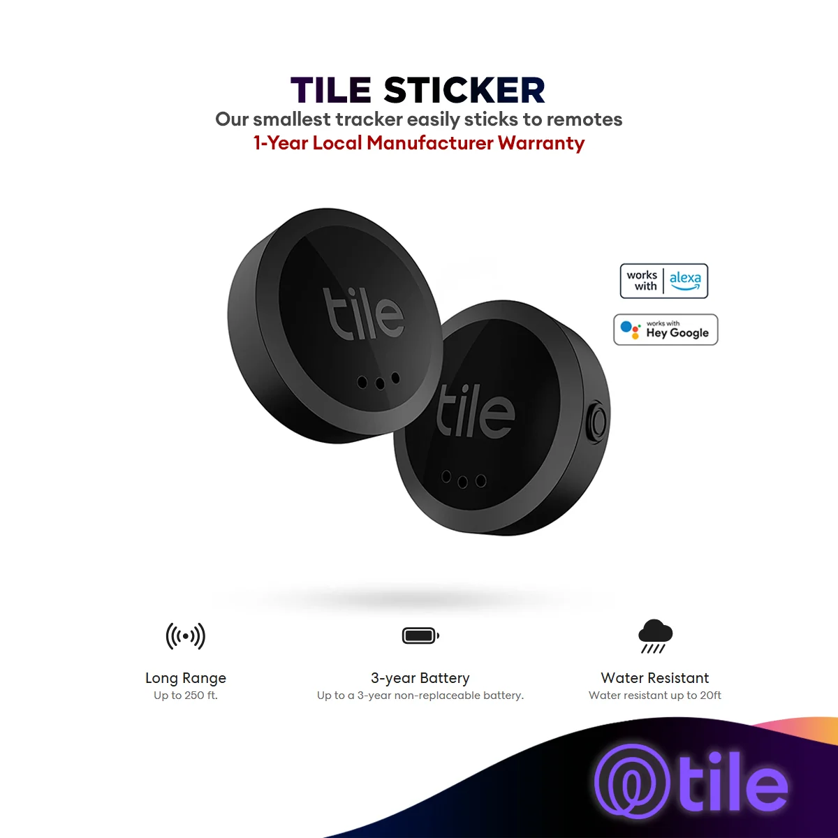 Tile Sticker (2022) Bluetooth Item Finder, 2 Pack, 45m Finding Range, Compatible with iOS & Android