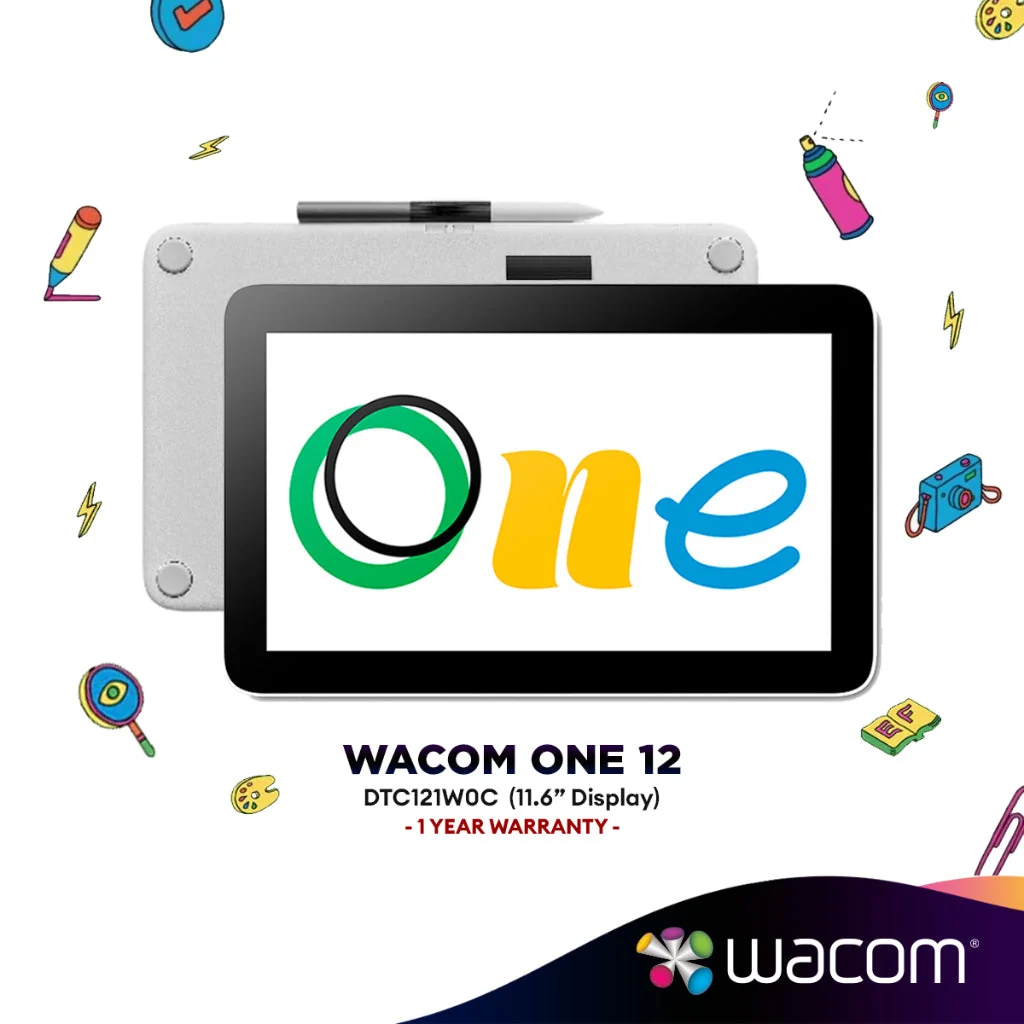 Wacom One 12 (DTC121) Drawing Tablet with Screen | 11.6" FHD Full-Laminated | Student & Designer Drawing Tablet