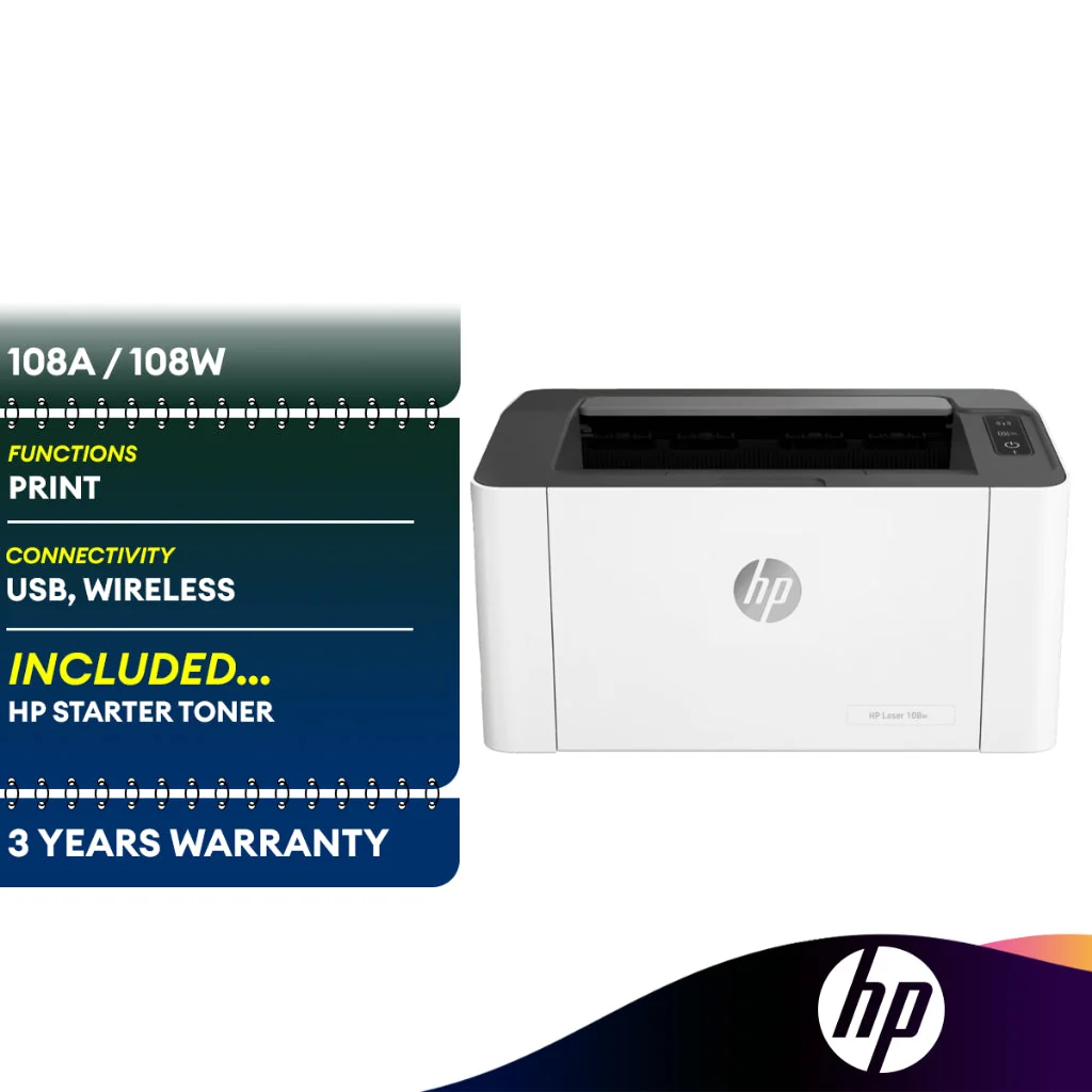 HP Laser 108a / 108w Printer - Print Only [Wired | Wireless]