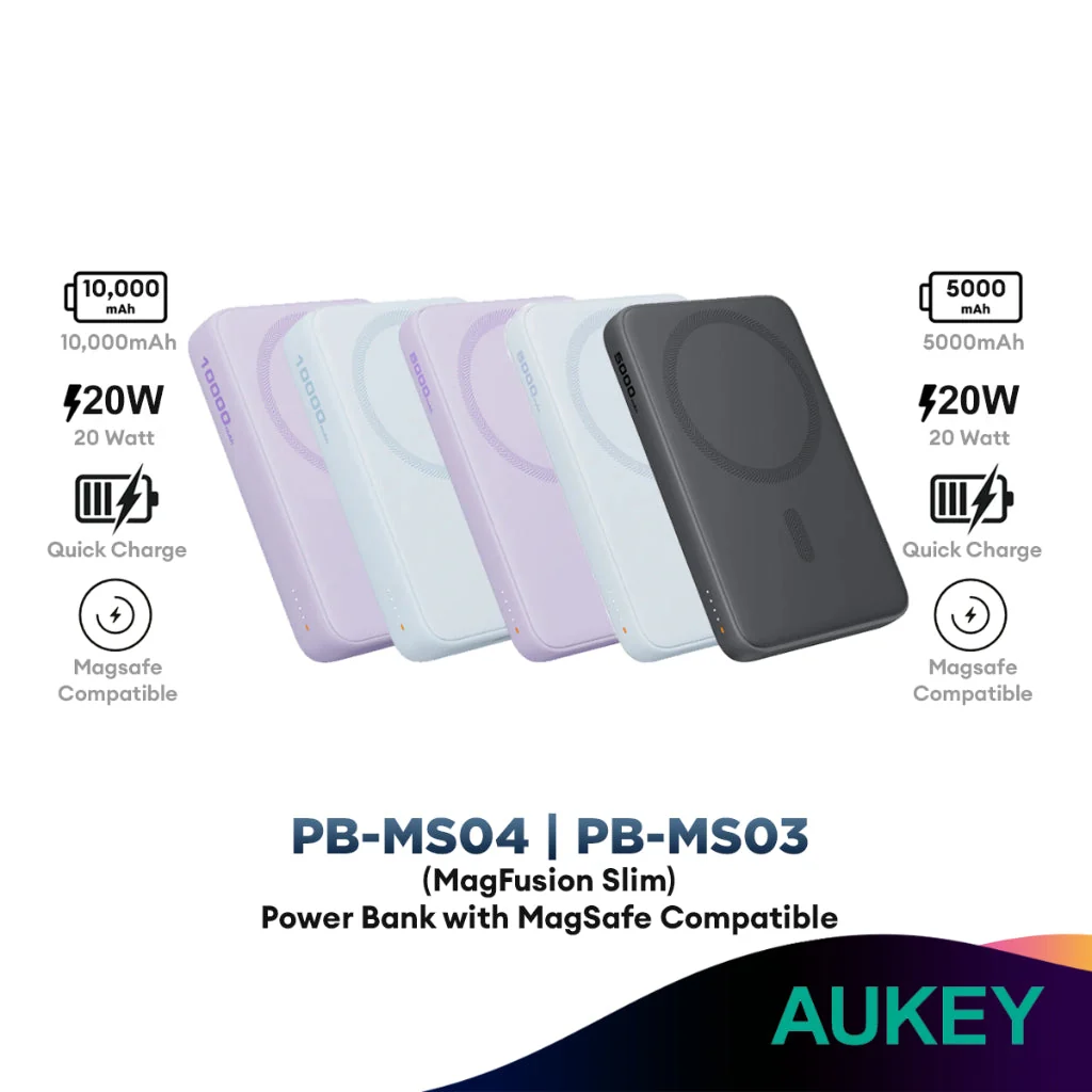 Aukey PB-MS03 5000mAh | PB-MS04 10000mA MagFusion Slim MagSafe Compatible PowerBank