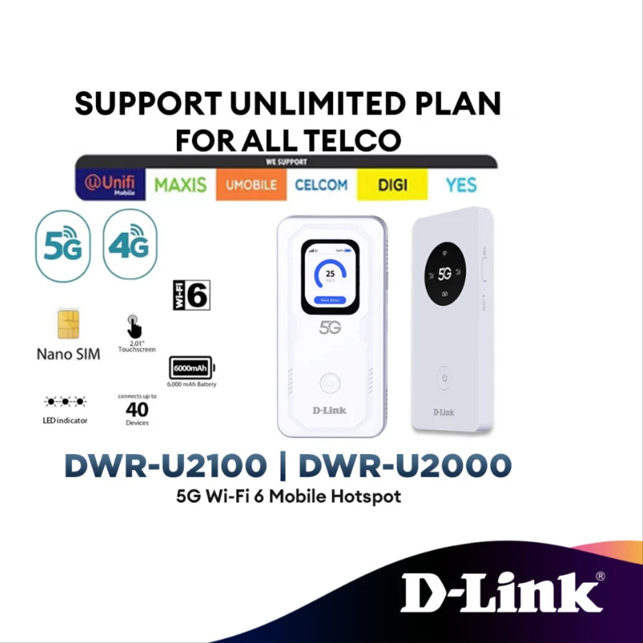D-Link DWR-U2000 | DWR-U2100 Wireless 5G MIFI Wi-Fi 6 Mobile Hotspot Router