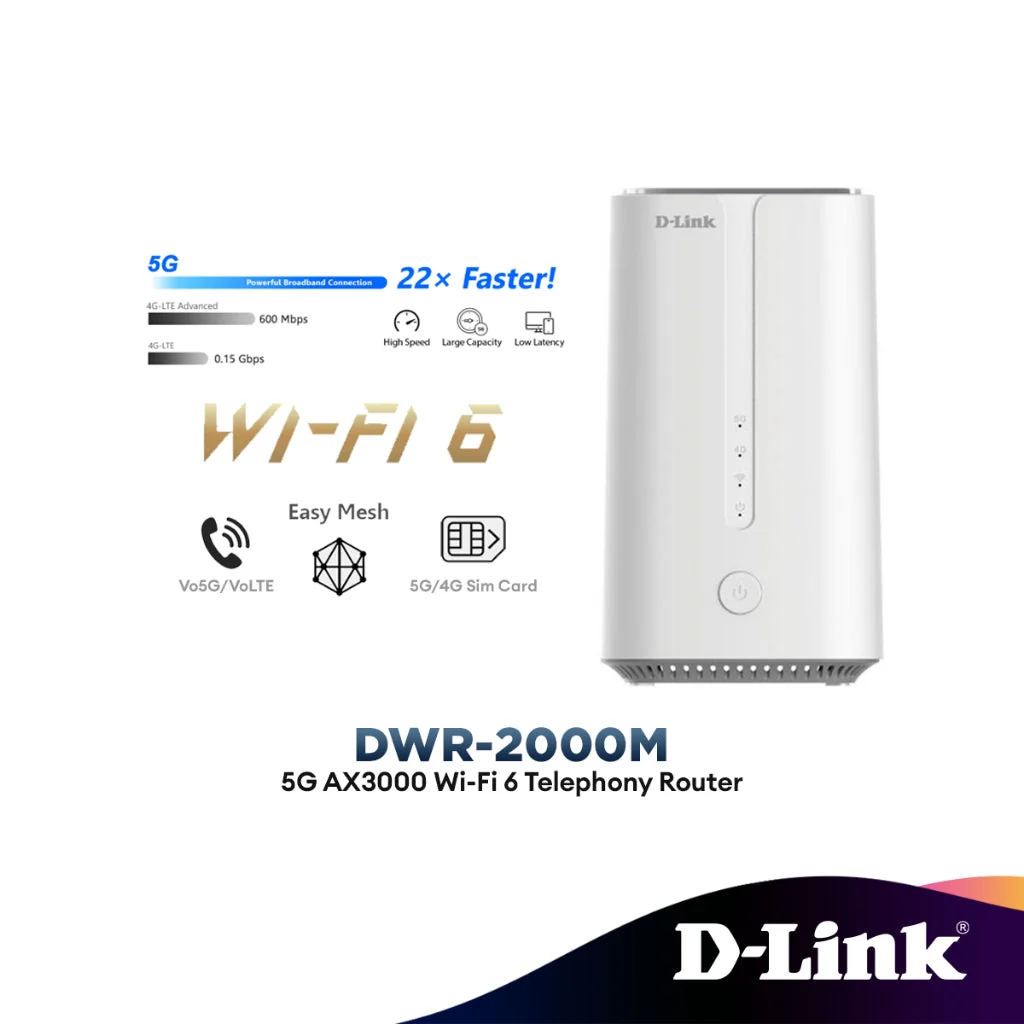 D-Link DWR-2000M 5G AX3000 Wi-Fi 6 CPE 2.5G WAN/LAN + RJ11 Vo5G/LTE Wireless Router