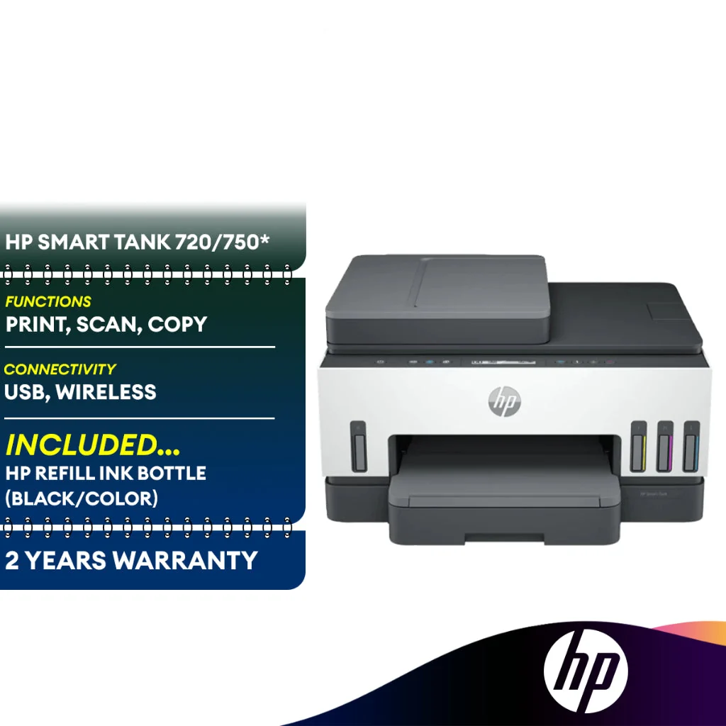 HP Smart Tank 720 / HP Smart Tank 750 All-in-One Wireless Inkjet Printer Ink Tank Printer 6UU46A 6UU47A HP 720 HP 750
