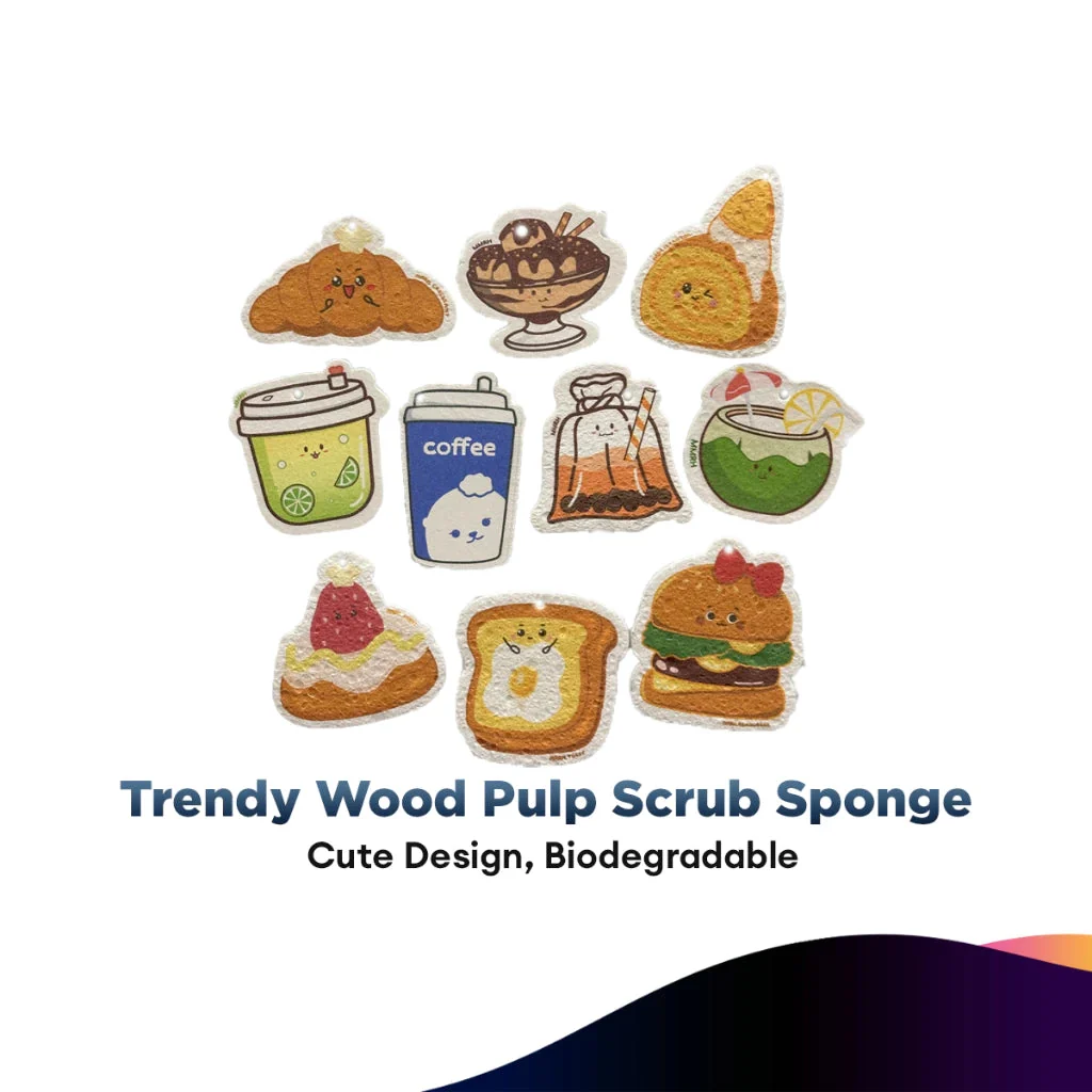 [GIFT Random Design] Trendy Wood Pulp Scrub Sponge