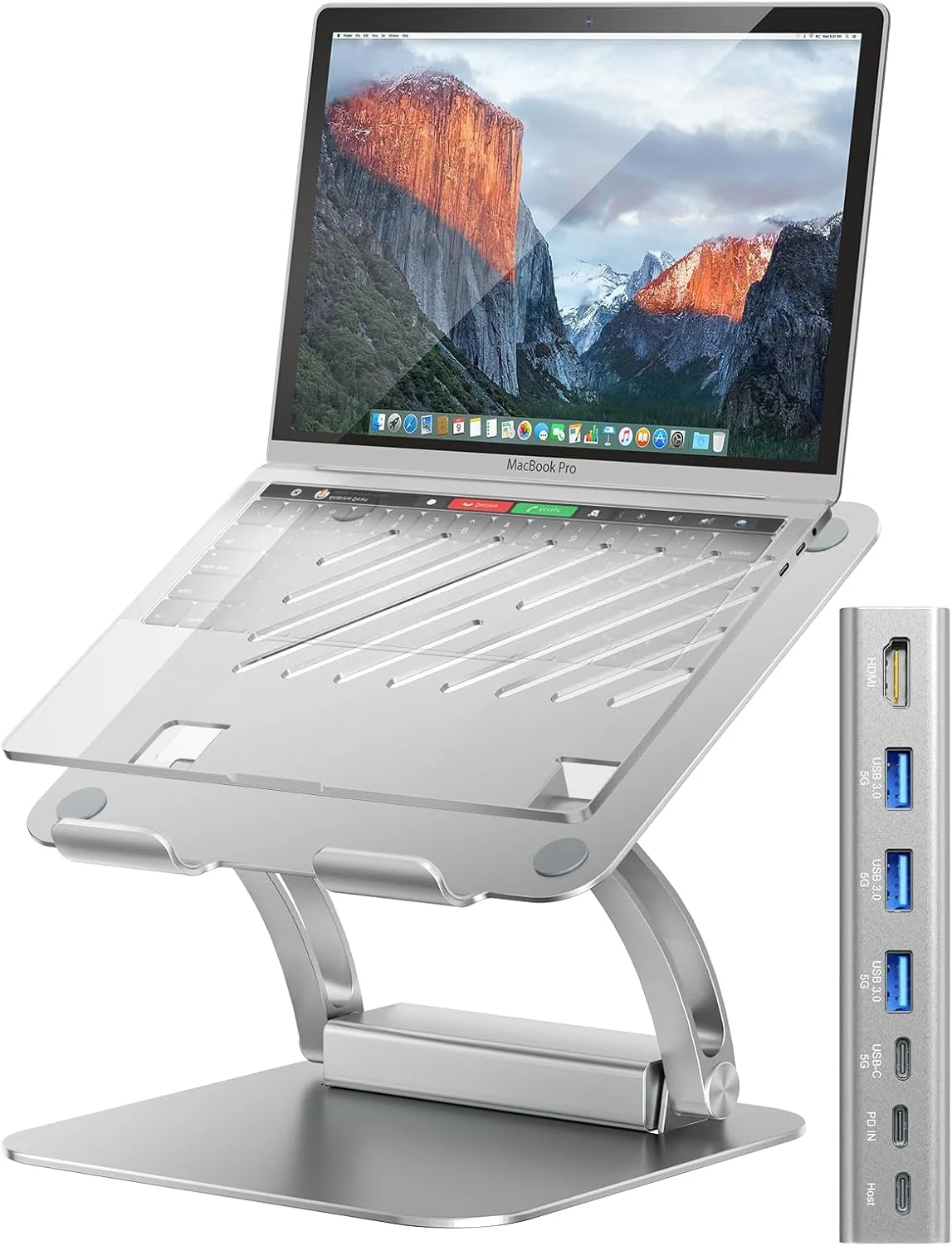 Tounee Laptop Stand with Detachable USB-C Hub, 100W PD Charging, 4K@60Hz HDMI, 3 USB Ports, Ergonomic Laptop Holder Docking Station for 10-17" Laptops, MacBook & More