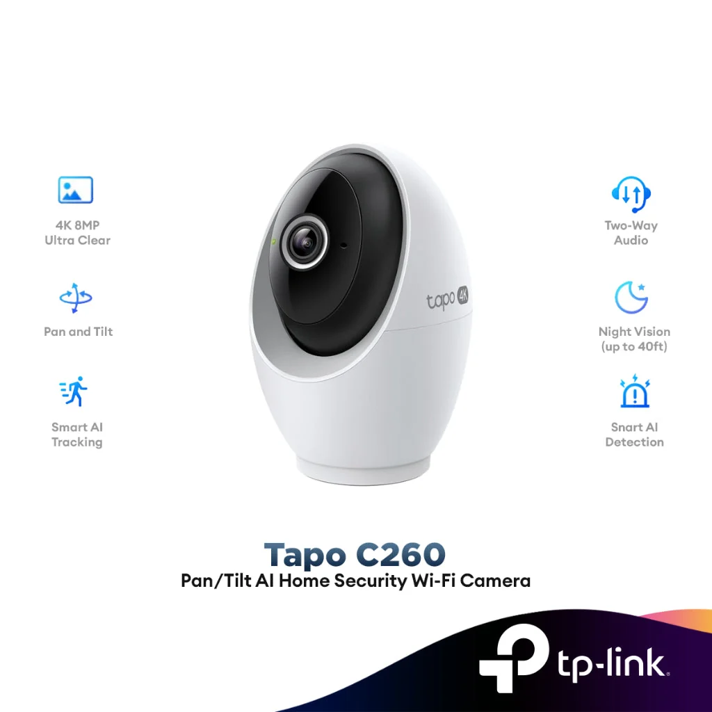 TP-Link Tapo C260 WI-FI Pan/Tilt AI Home Security 4K 8MP Security Camera