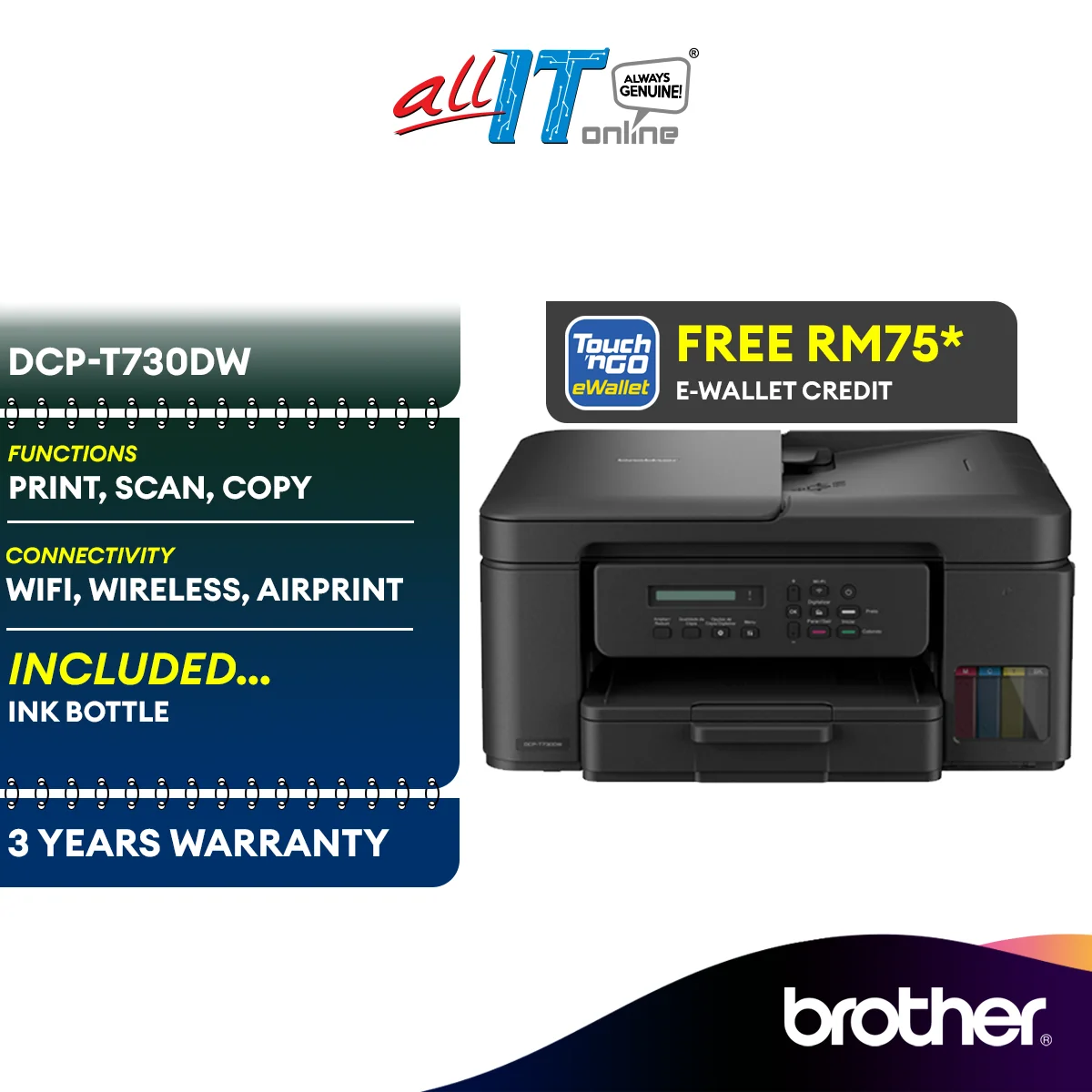 Brother AIO DCP-T730DW / MFC-T920DW All-in-One Wireless Inkjet Printer with Double Sided Print