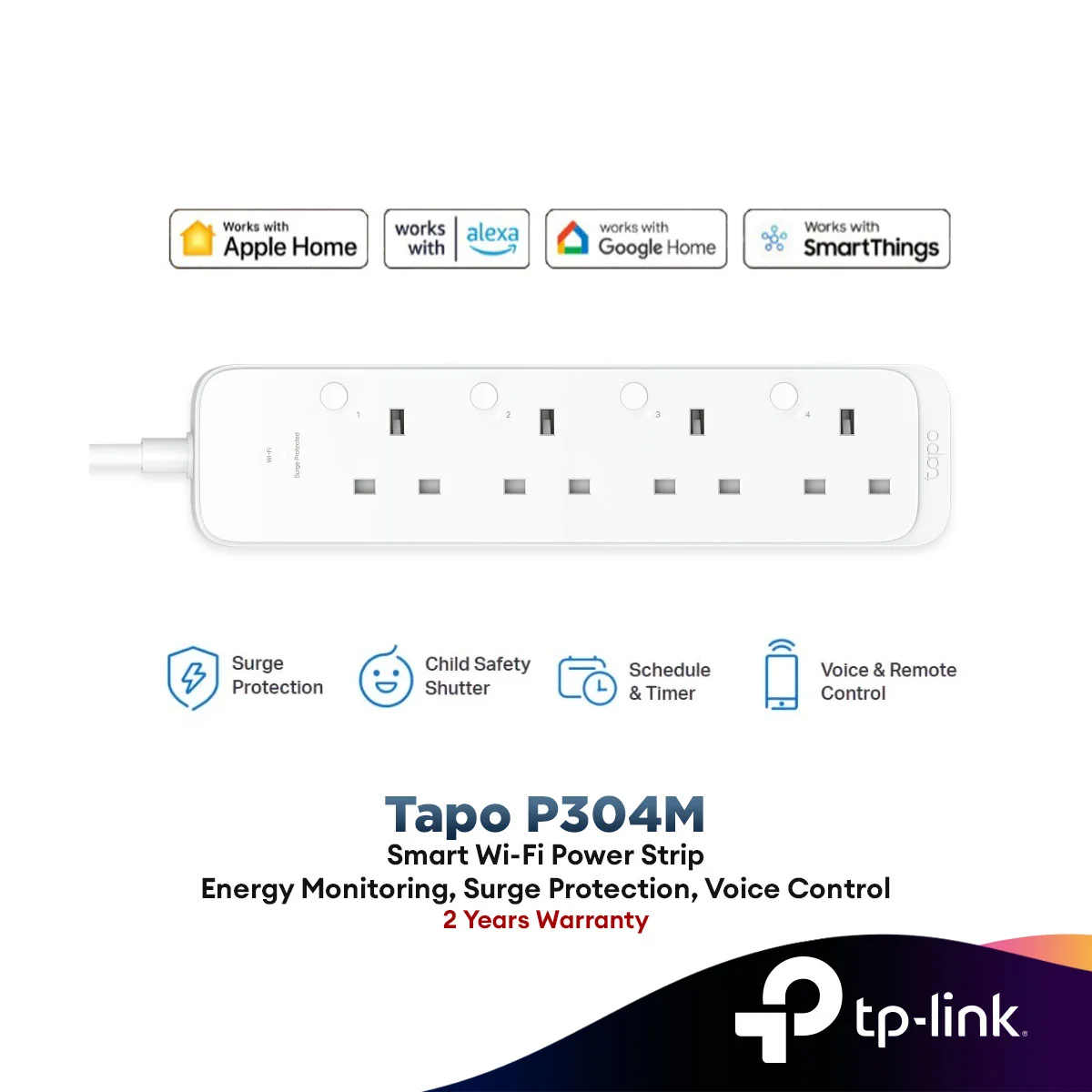 TP-Link Tapo P304M 4 Outlets WiFi Smart Power Strip Extension Plug Sockets Surge Protection Matter Certified