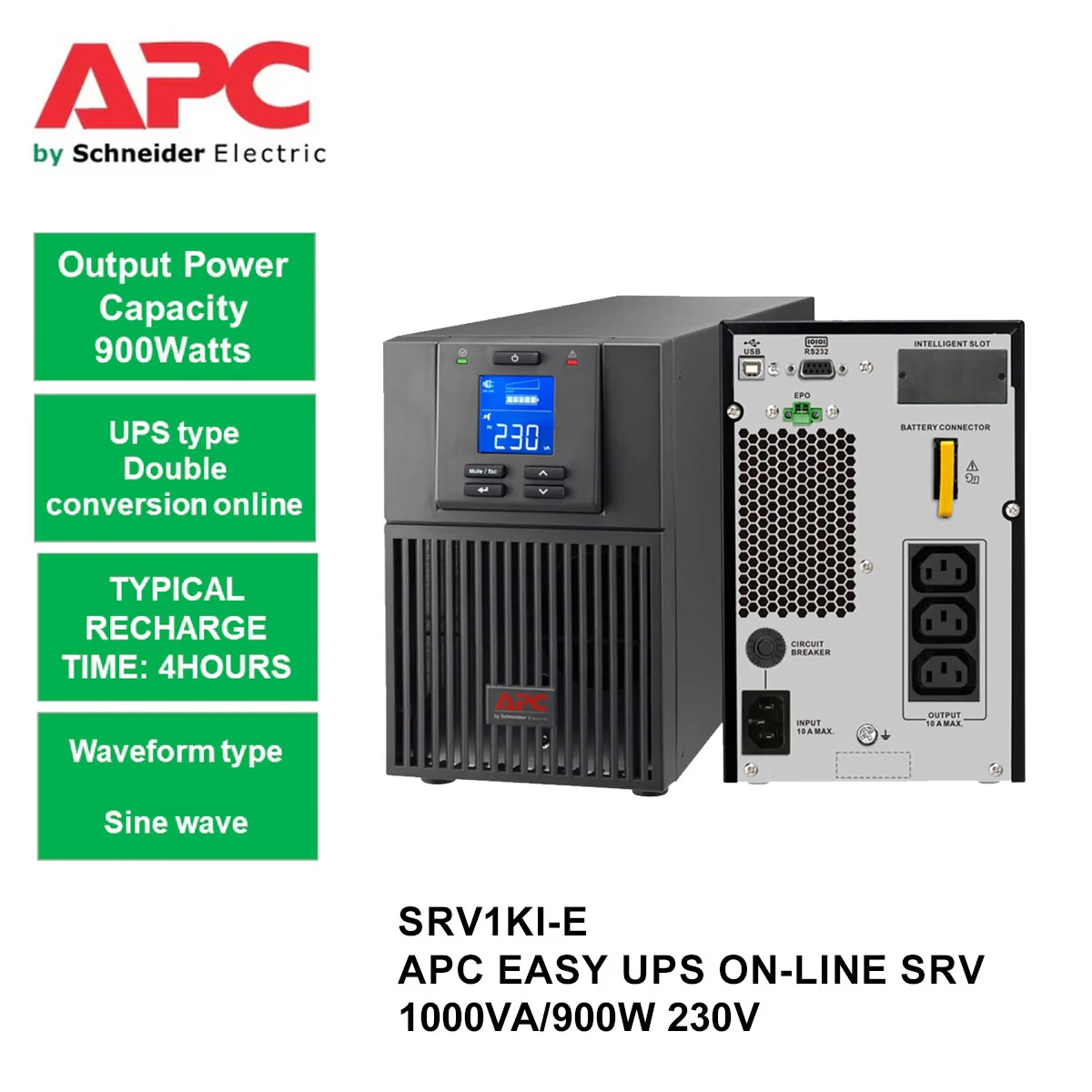 APC Easy UPS On-Line, 1000VA/900W, 230V, 3x IEC C13 outlets, Intelligent Card Slot, LCD