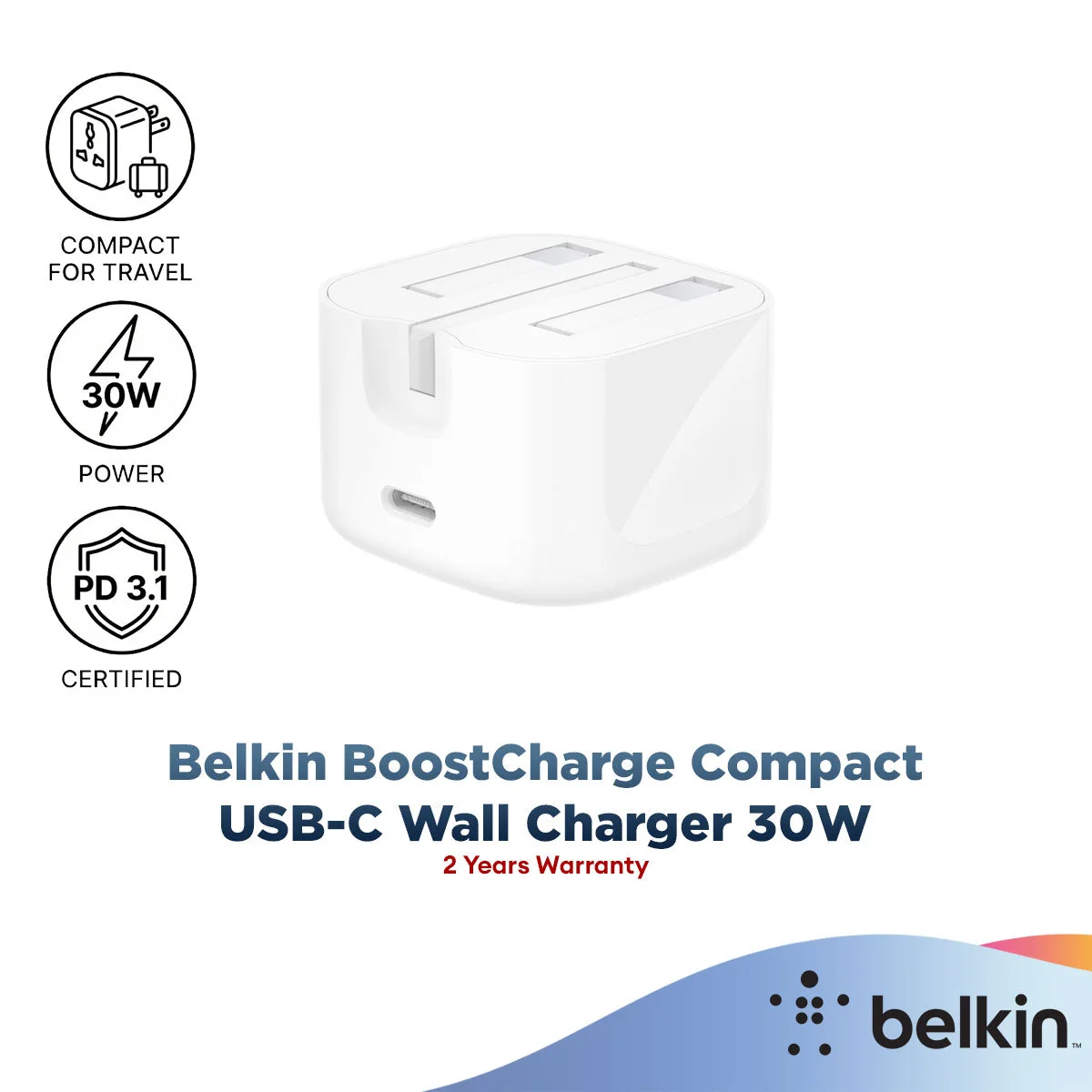 Belkin BoostCharge Compact USB-C Wall Charger 30W Fast Charger