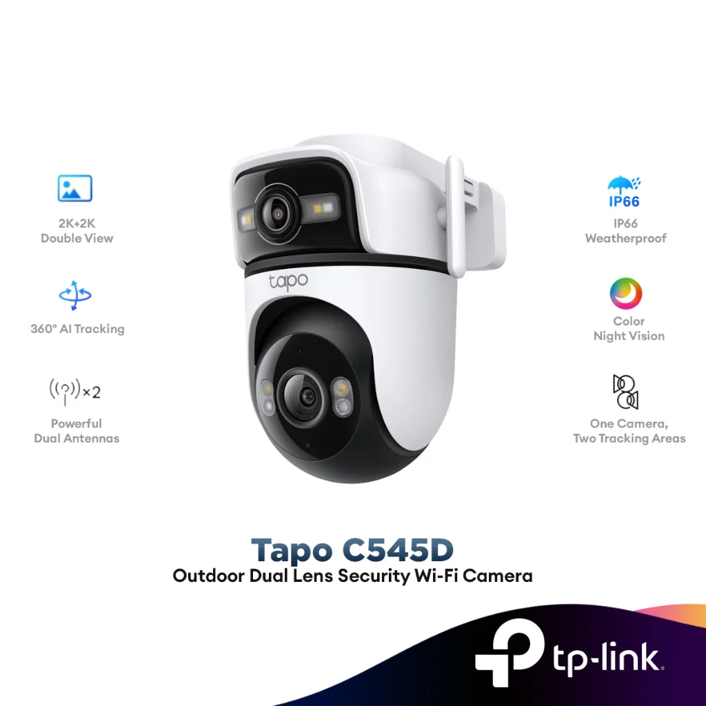 TP-Link Tapo C545D Double 2K Outdoor Dual Lens Pan Tilt Security Camera Color Night Vision CCTV