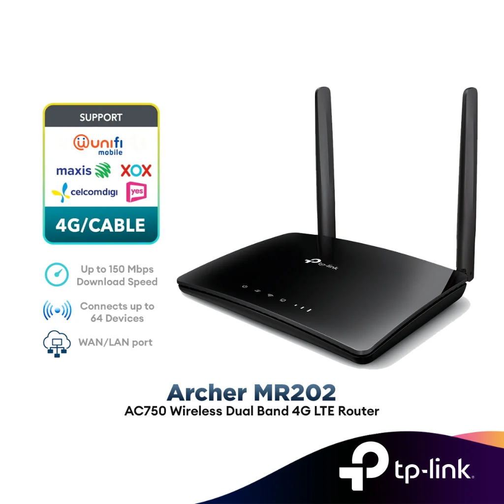 TP-Link Archer MR202 4G LTE Router AC750 Dual-Band Wireless WiFi SIM Router