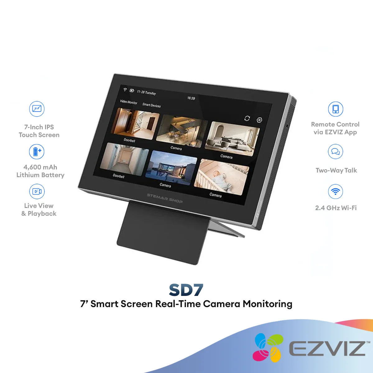 Ezviz SD7 Smart Screen 7 inch IPS Touch Display 2-Way Talk Real-Time Camera Monitor