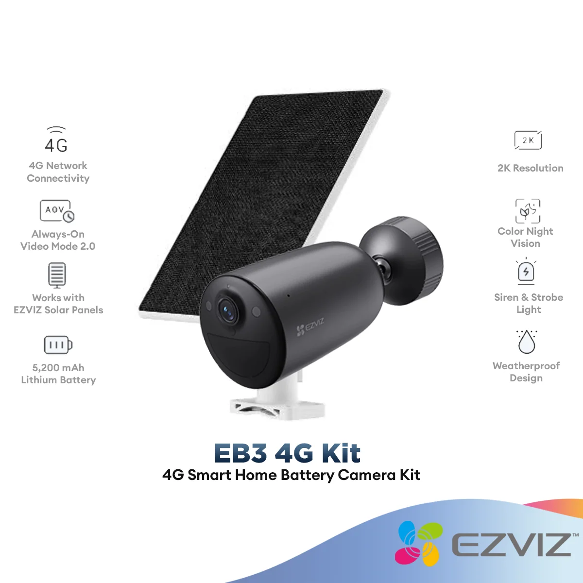 Ezviz EB3 4G Kit 3MP Smart Home Battery Camera with Solar Panel CCTV