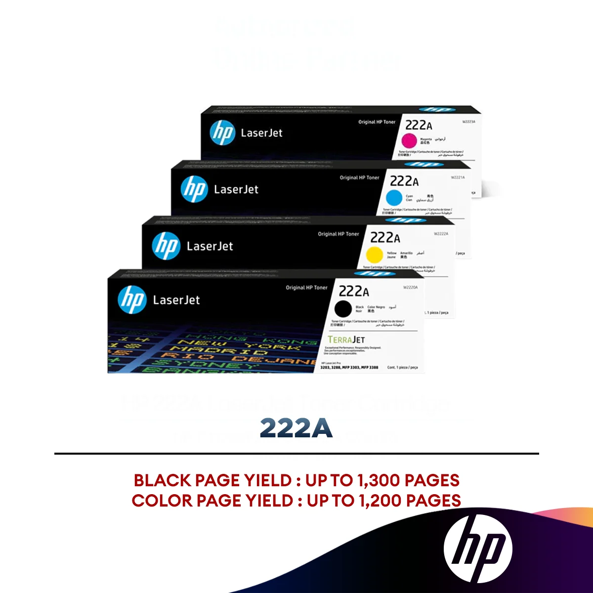 HP 222A LaserJet Toner Cartridge (Black/Cyan/Magenta/Yellow)