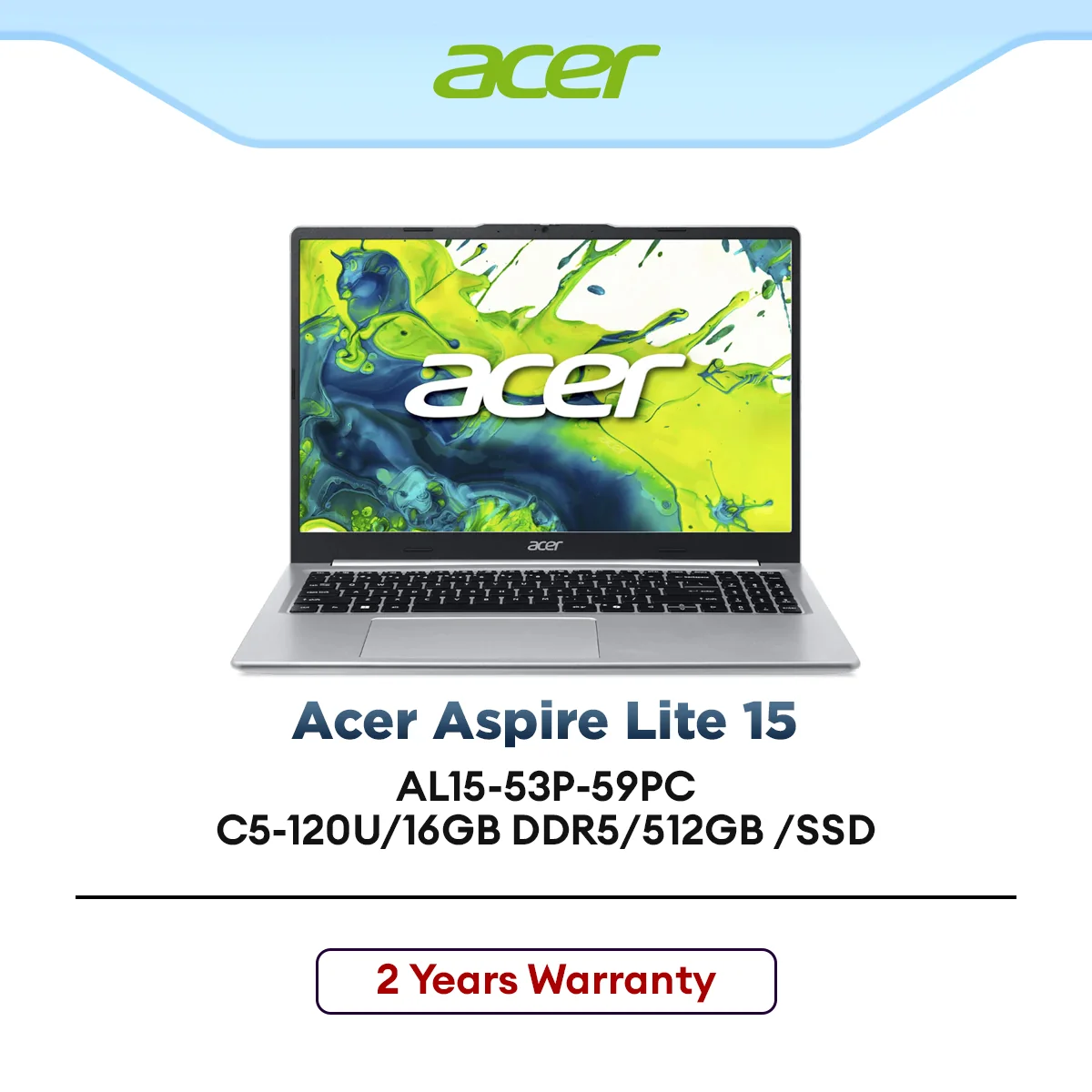 Acer Aspire Lite 15 Laptop AL15-53P-59PC C5-120U/16GB DDR5/512GB/SSD/15.6" FHD/W11/H&S+M365 Basic