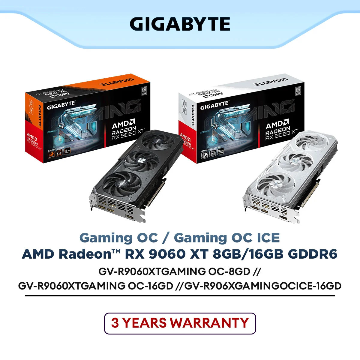GIGABYTE Radeon RX 9060 XT GAMING OC 8G / 16G GDDR6 Graphics Card | GV-R9060XTGAMING OC-16GD // GV-R906XGAMINGOCICE-16GD