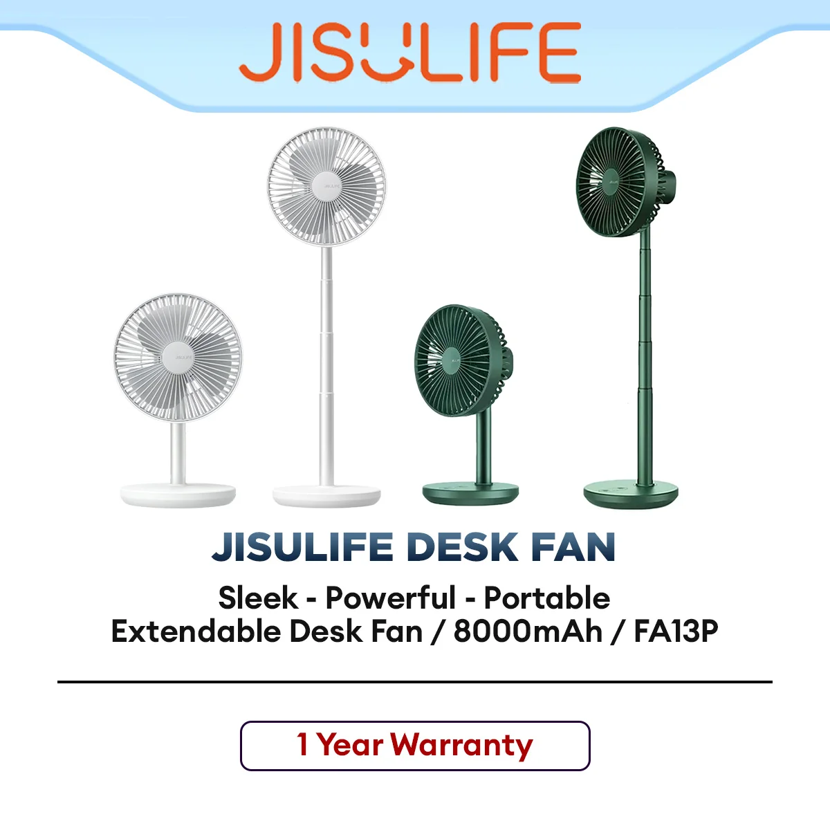 JISULIFE Oscillating Extendable Desk Fan FA13P Upgraded Portable Cooling Fan with Adjustable Height