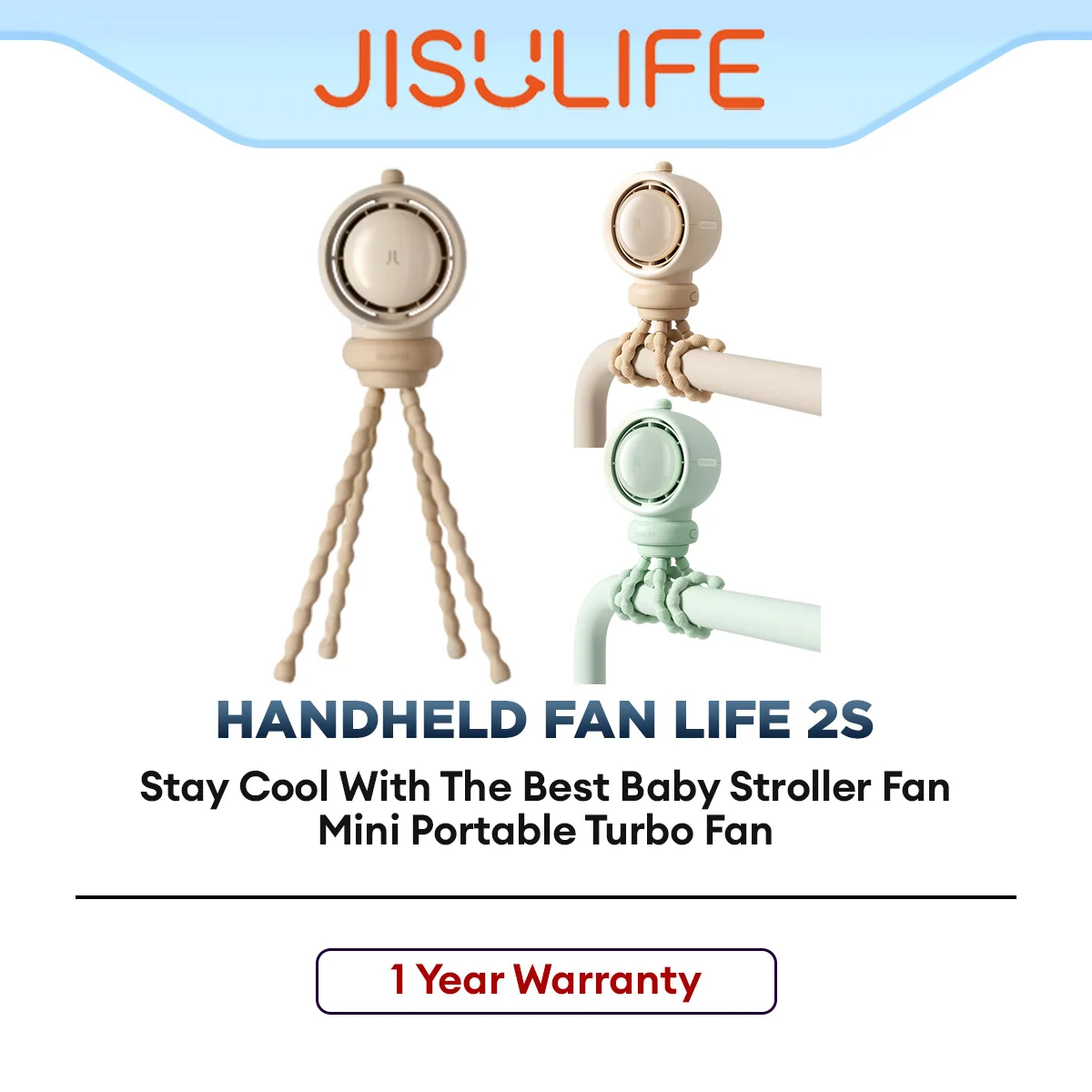 JISULIFE Life2S Portable Stroller Baby Fan Clip-On Rechargeable Mini Fan with Safe Blades & Strong Airflow for Stroller