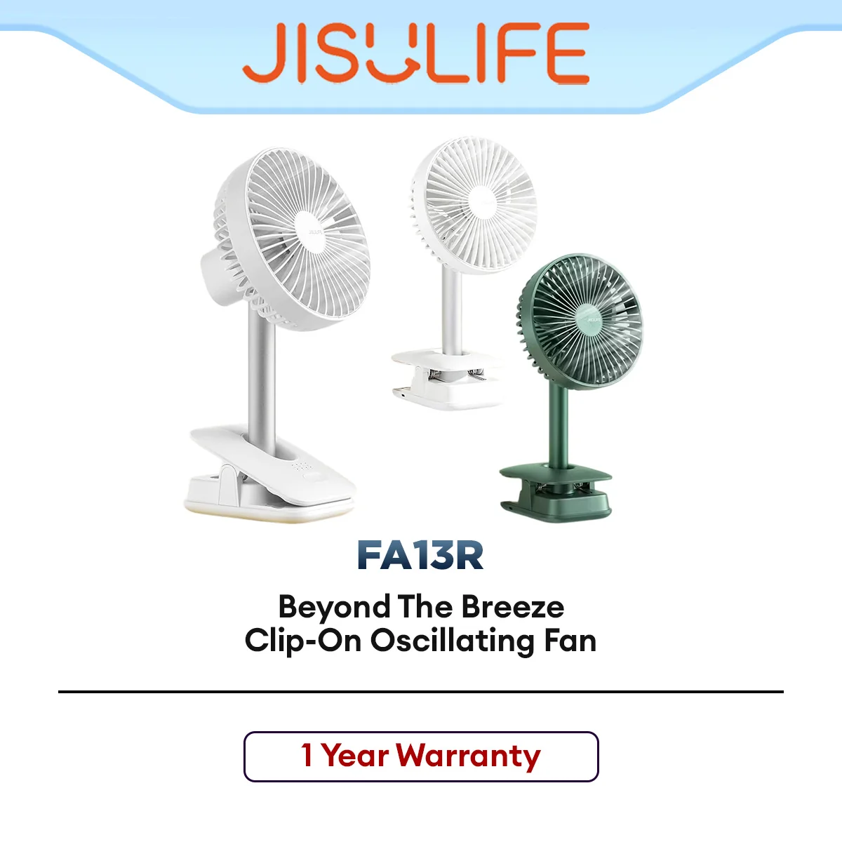JISULIFE Rotating Clip Fan FA13R Upgraded 8000mAh Rechargeable Fan with Strong Clamp for Desk, Bed & Stroller Use