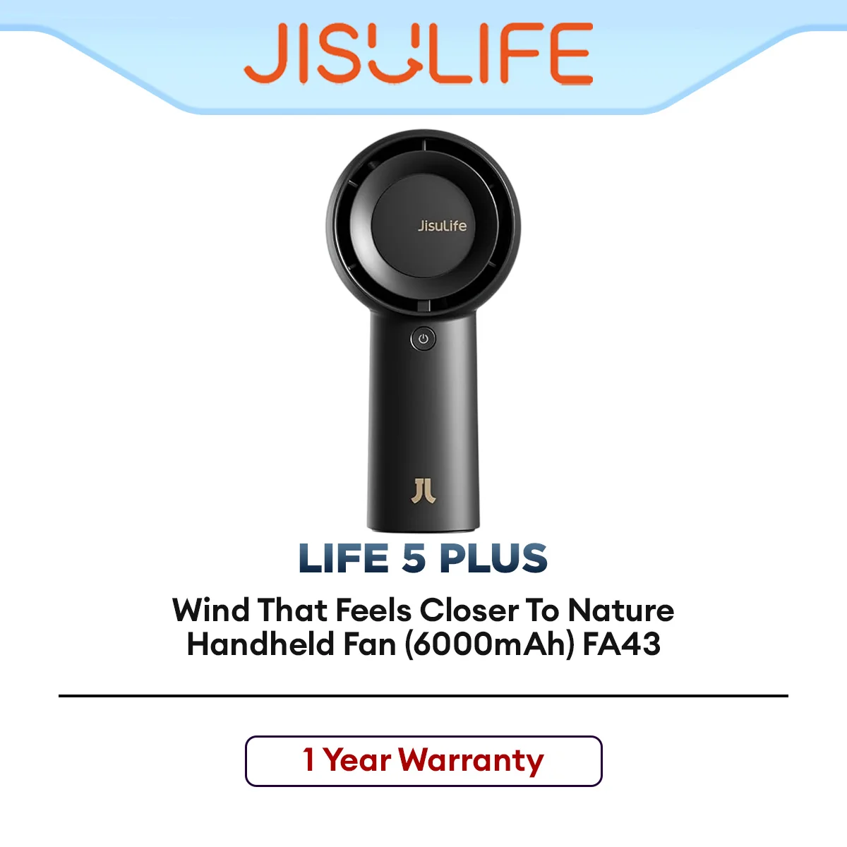 JISULIFE Handheld Fan Life5 Plus FA43 High-Speed Turbo Cooling Fan with 6000mAh Battery for Travel & Outdoor Use