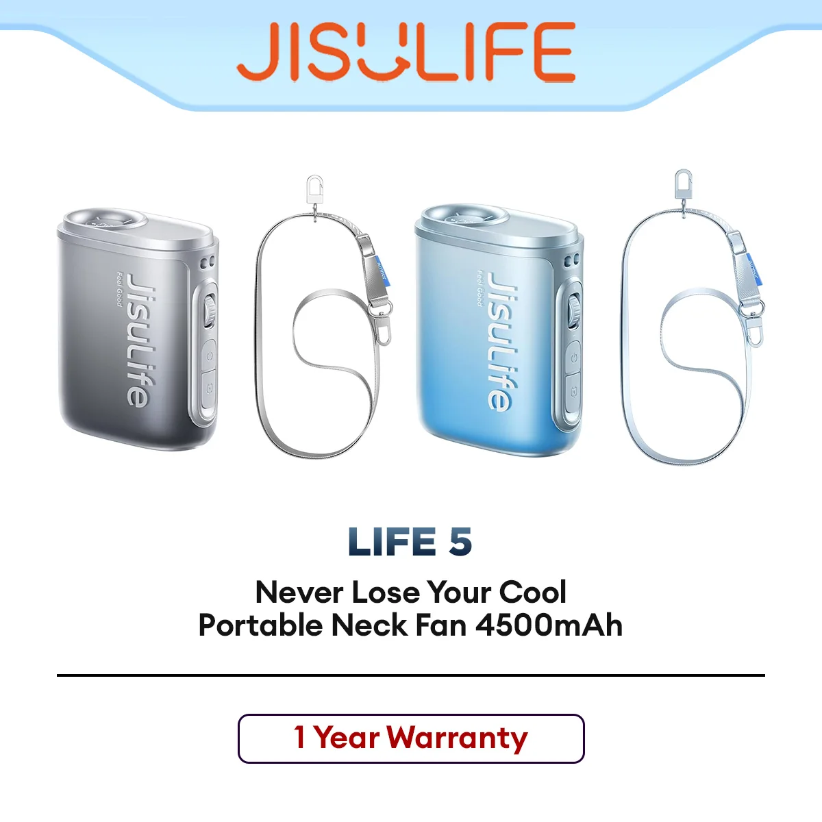 JISULIFE Life 5 Neck Fan Portable Hands-Free Cooling Fan with 360° Airflow & Long Battery Life for Personal Cooling