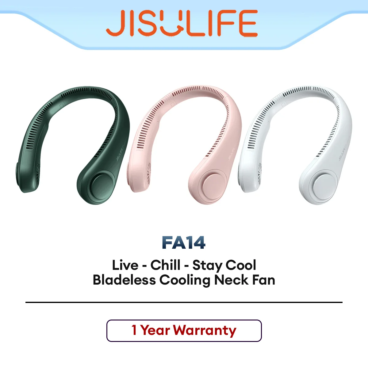 JISULIFE Neck Fan Life3 FA14 Hands-Free Bladeless Cooling Fan with Rechargeable Battery for Outdoor & Travel Use
