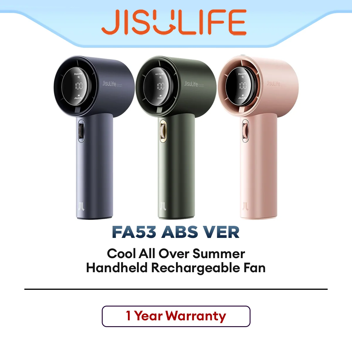 JISULIFE FA53 ABS Ver. Pro1 Handheld Fan Portable Rechargeable High-Speed Cooling Fan for Travel Outdoor Use 5000mAh