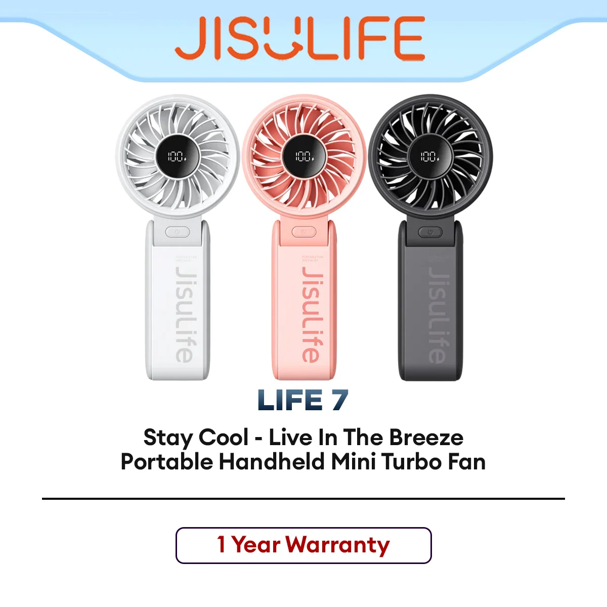 JISULIFE Life 7 Handheld Fan Portable Rechargeable Mini Fan with Strong Airflow & Compact Travel Design