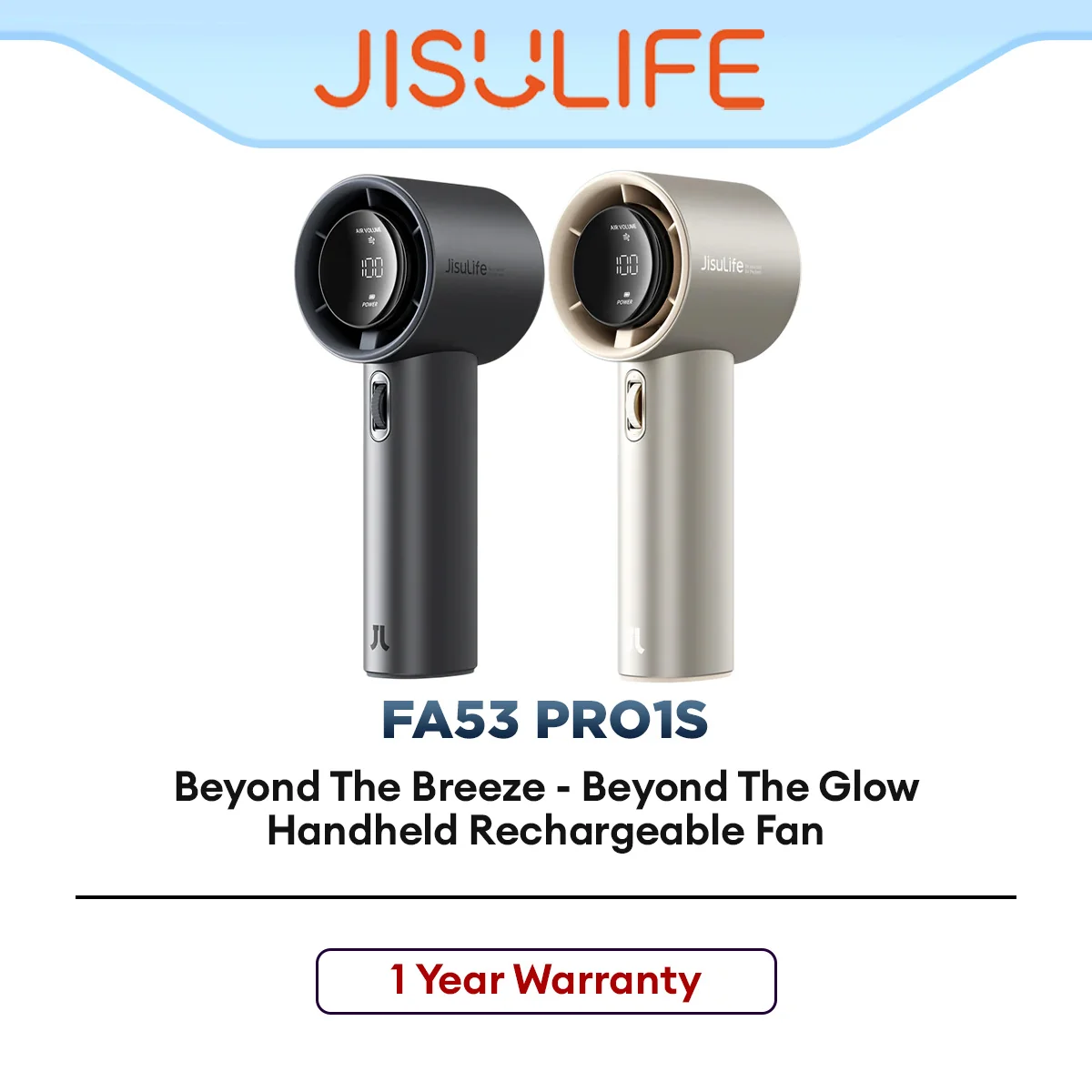 JISULIFE FA53 Pro1S Handheld Fan Portable High-Speed Rechargeable Mini Fan with Strong Airflow & Long Battery Life