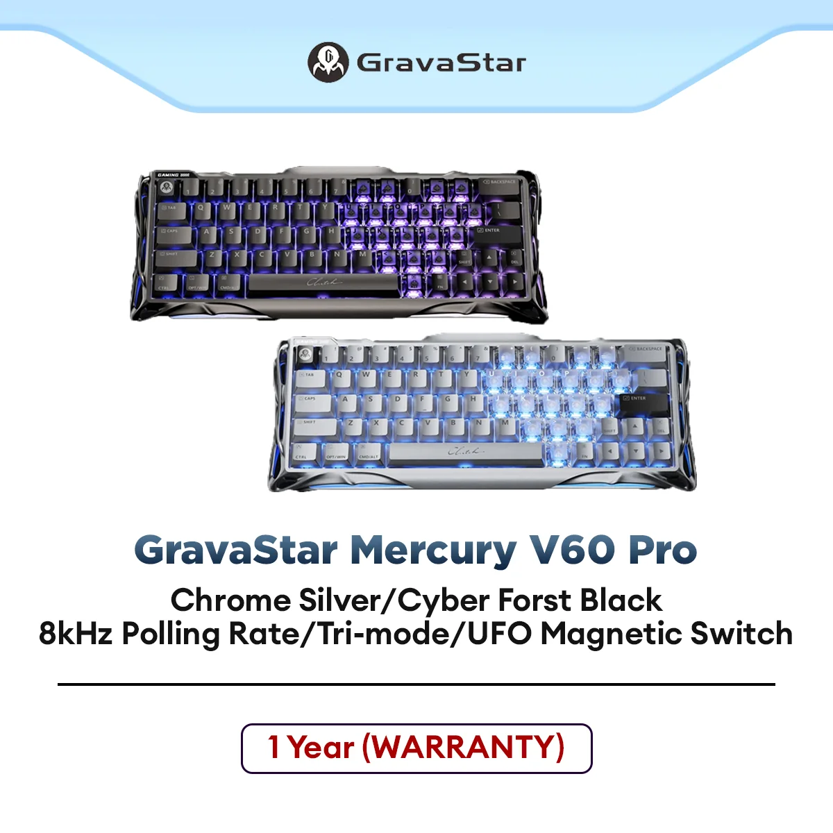 GravaStar Mercury V60 Pro Keyboard/Rapid Trigger Mode/Aluminum Construction/8kHz Polling Rate