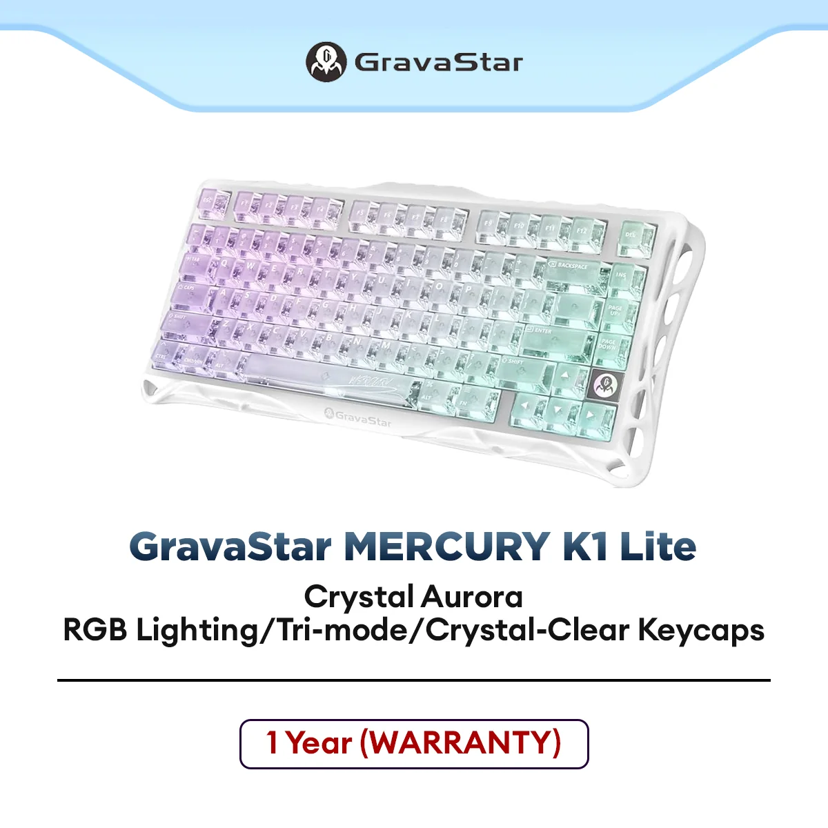 GravaStar Mercury K1 Lite Wireless 75% Mechanical Gaming Keyboard/Stunning RGB Ambiance/Tri Mode Connection