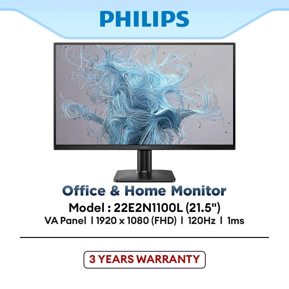Philips 22E2N1100L 22" FHD 120Hz VA Office & Home Monitor | 1ms | Adaptive Sync | LowBlue | Flicker Free | HDMI & VGA