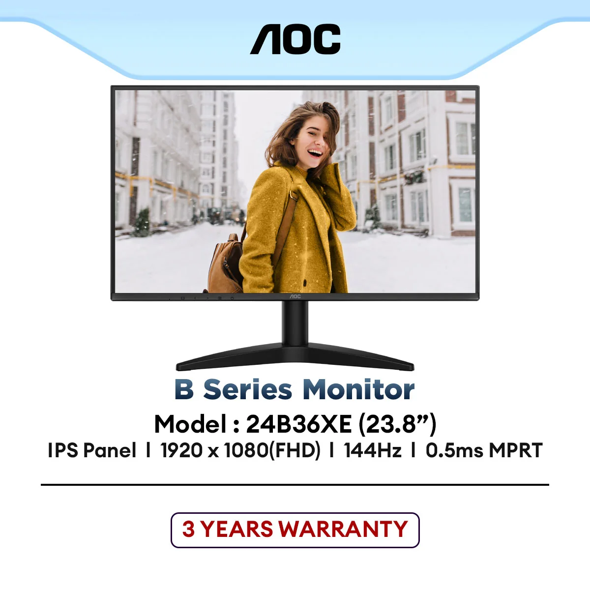 AOC 24B36XE 23.8" Full HD IPS 144Hz Office & Home Monitor | 0.5ms | Adaptive Sync | HDR10