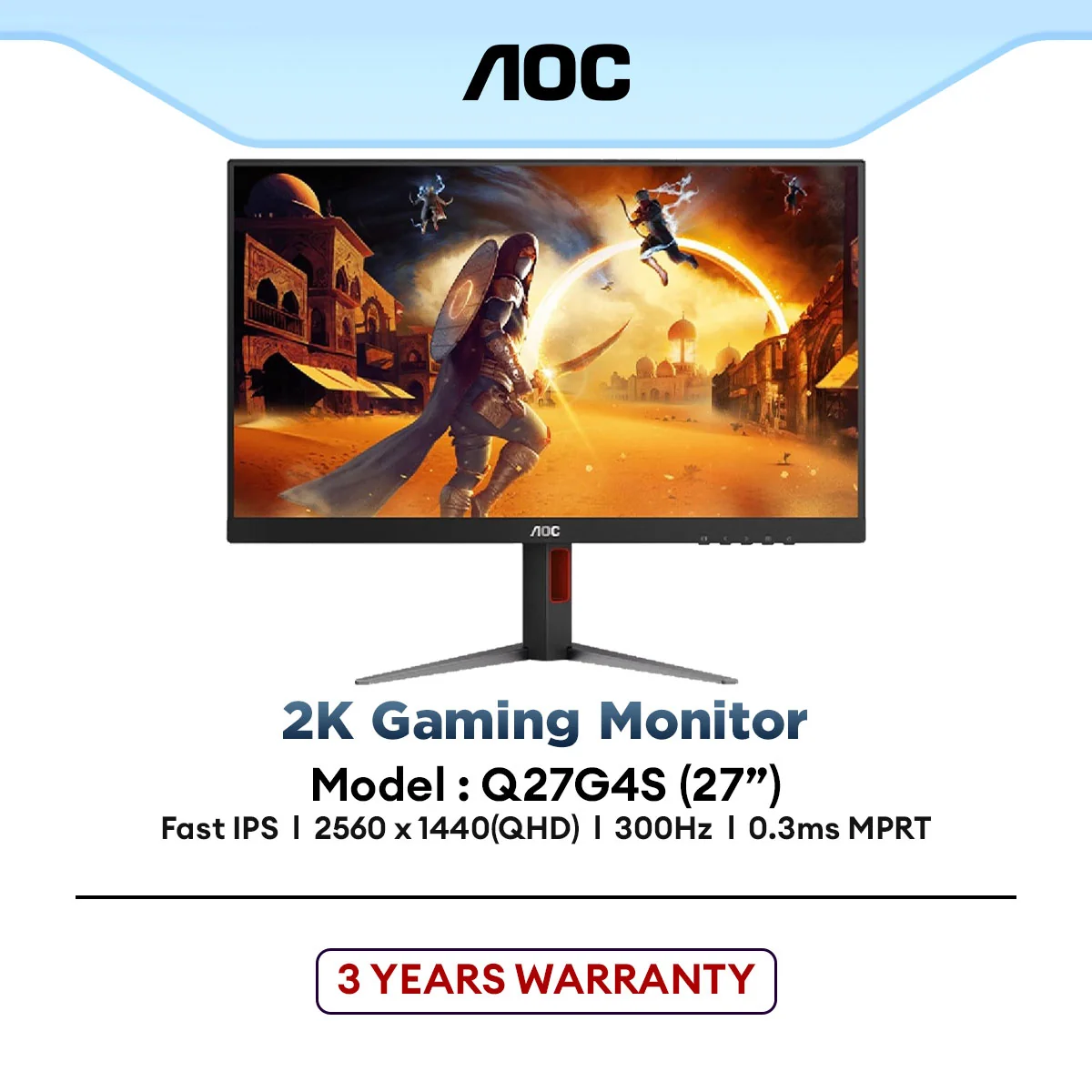 AOC Q27G4S 27" QHD IPS Gaming Monitor | 300Hz | 0.3ms | Adaptive Sync | Low Input Lag