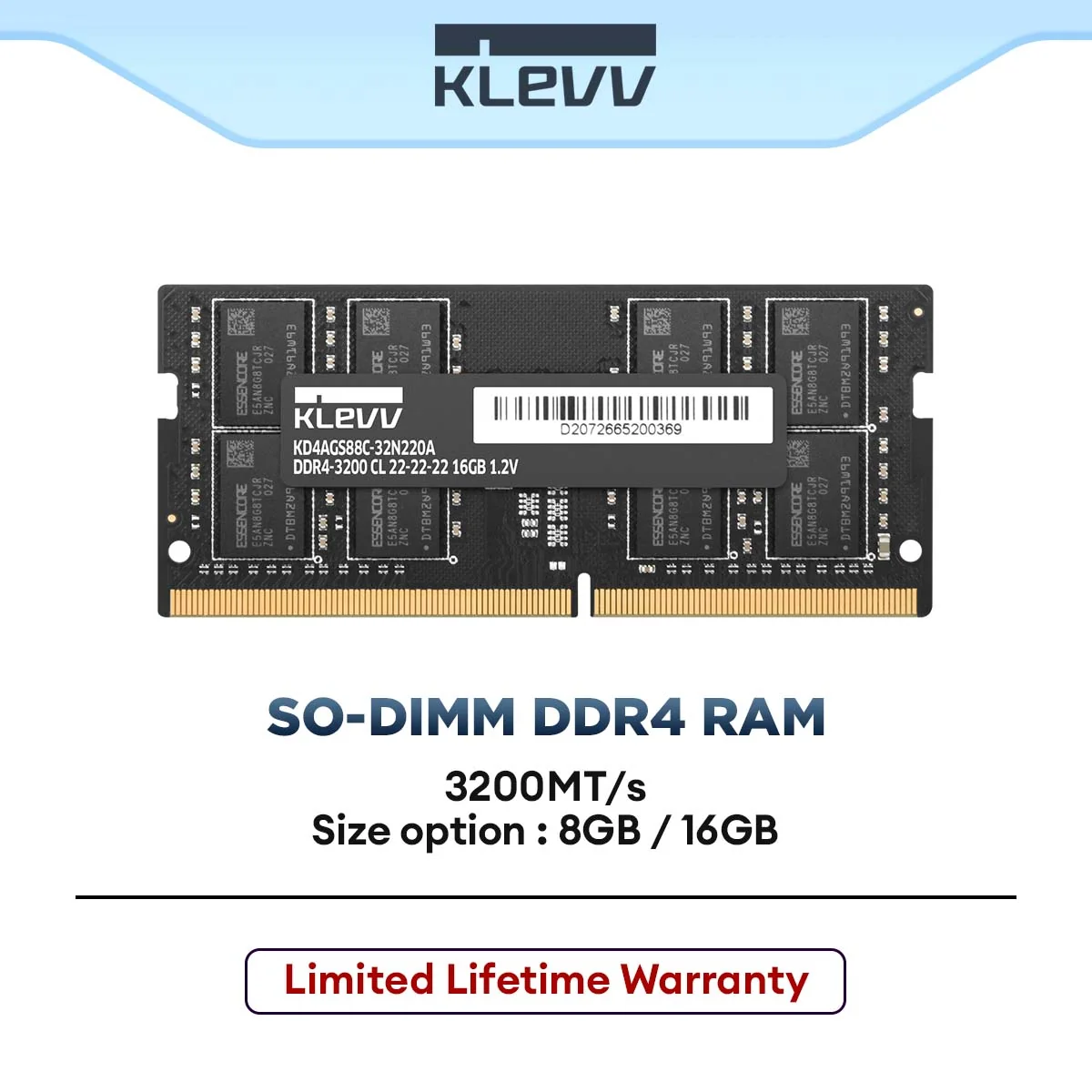 KLEVV DDR4 Laptop RAM 3200MT/s SODIMM Memory Module for Laptop (8GB / 16GB)