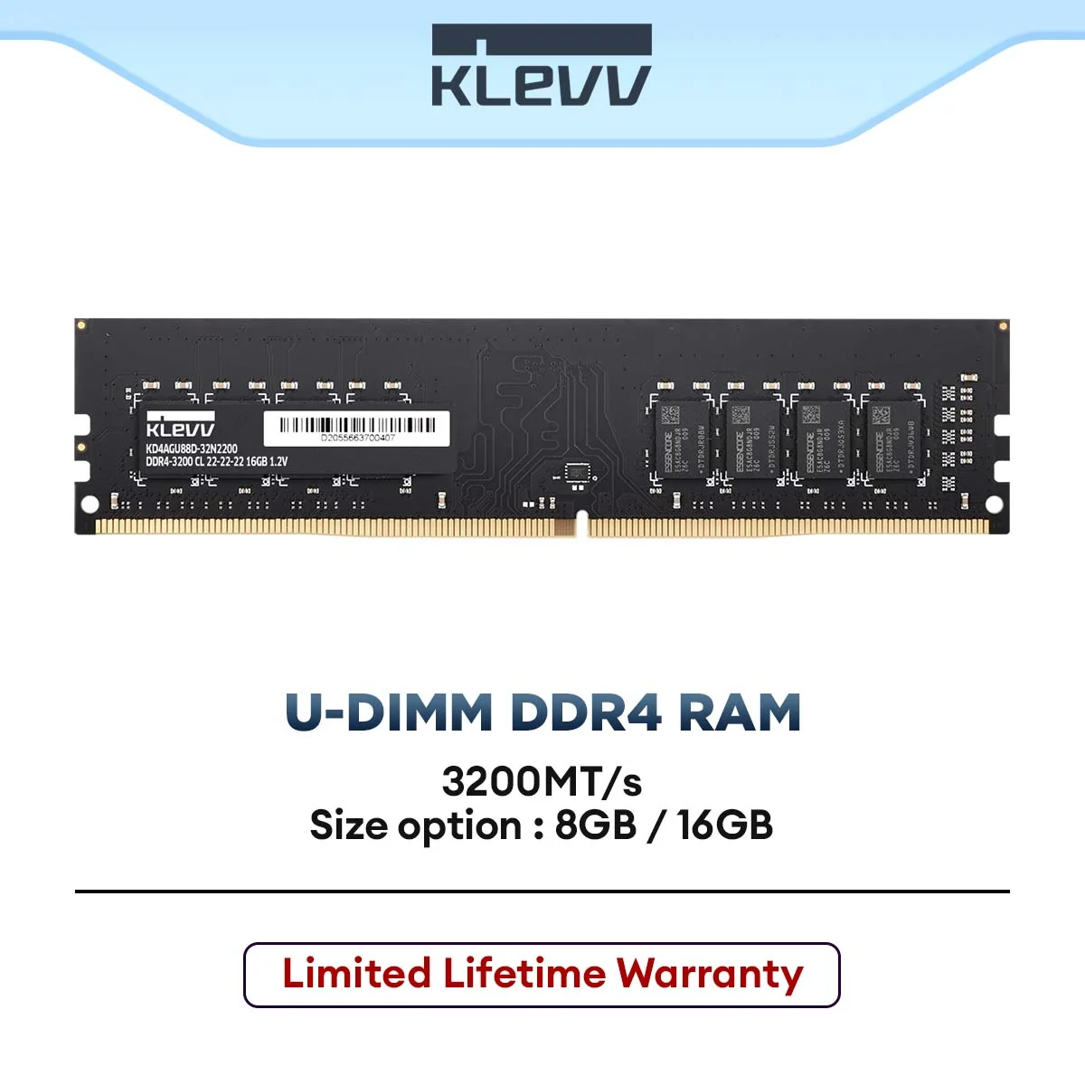 KLEVV DDR4 Desktop PC RAM 3200MT/s U-DIMM Memory Module for Desktop (8GB / 16GB)