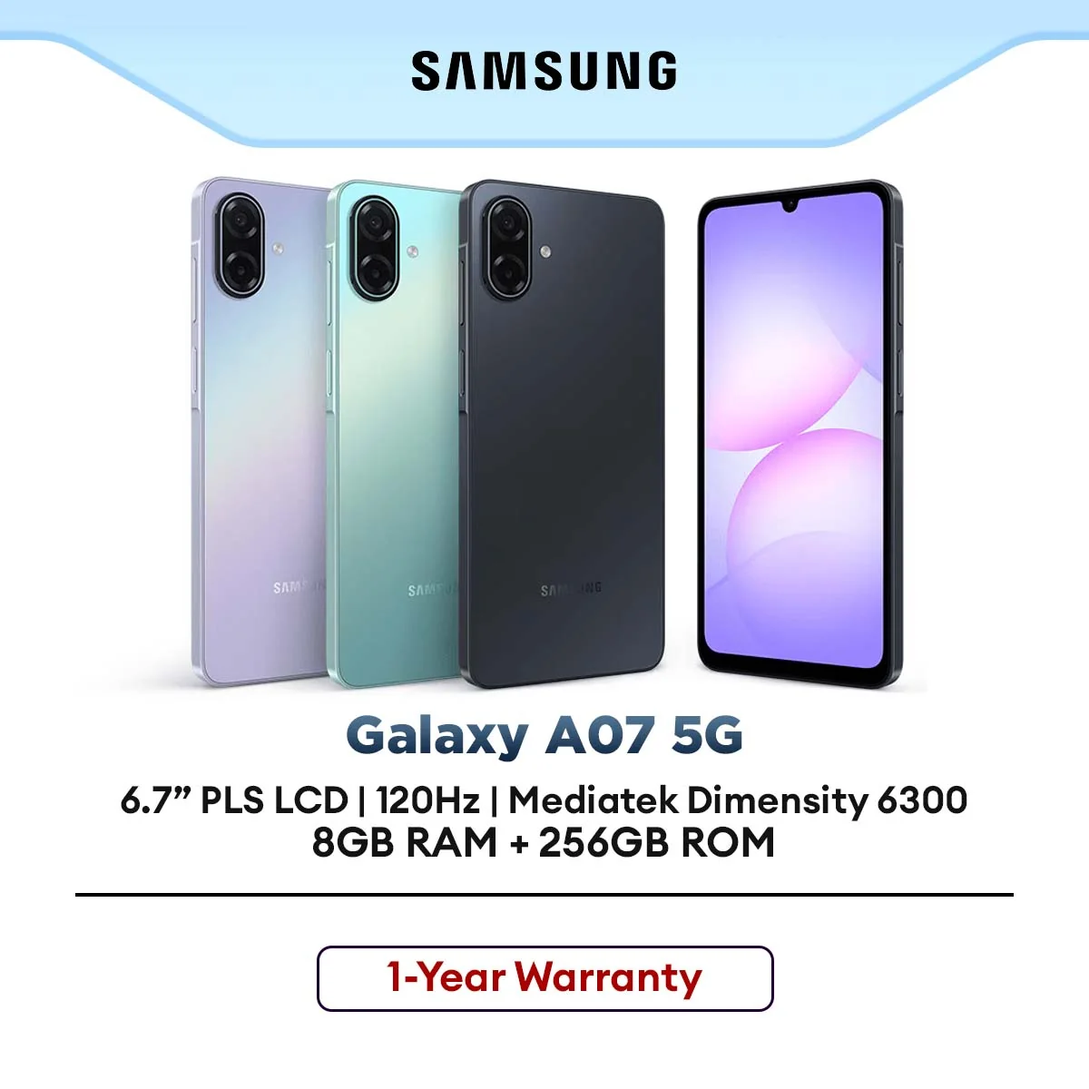 Samsung Galaxy A07 5G Smartphone 6.7" 120Hz Display (8GB RAM + 256GB ROM)
