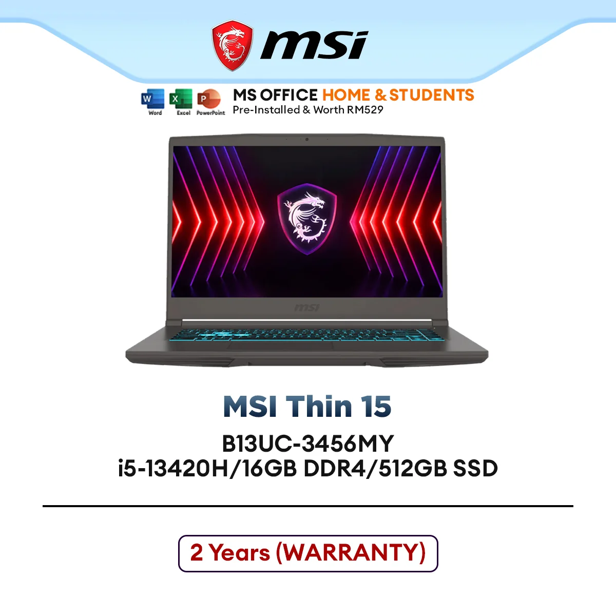 MSI Gaming Thin 15 B13UC-3456MY i5-13420H/16GB DDR4/512GB SSD/15.6"FHD 144Hz/RTX3050/H&S+M365 Basic