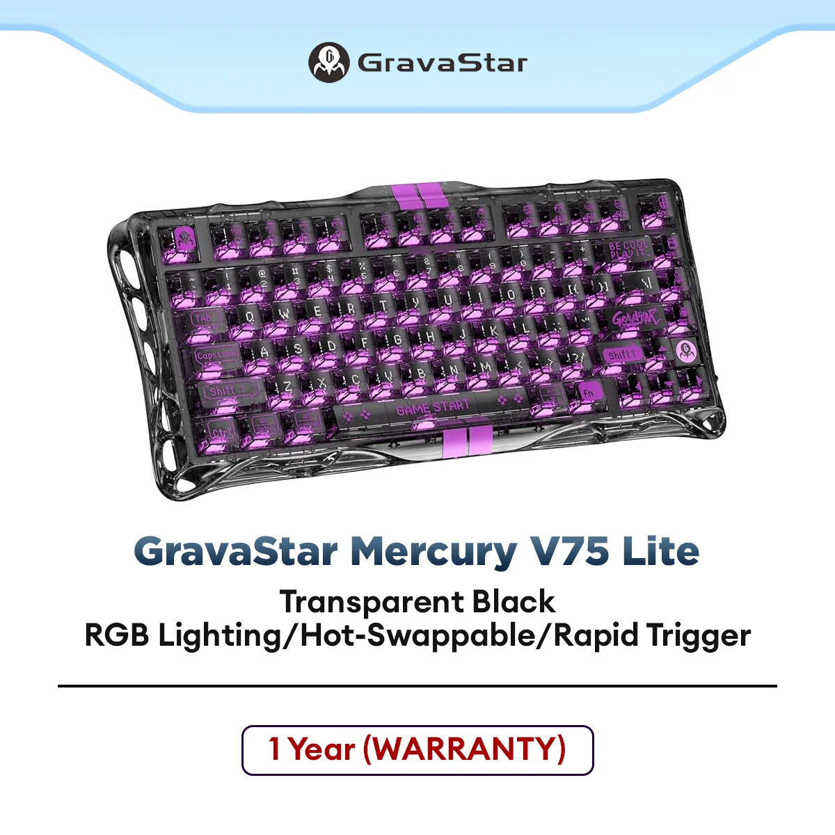 GravaStar Mercury V75 Lite Magnetic Mechanical Hotswap Keyboard Rapid Trigger, Adjustable Actuation Point