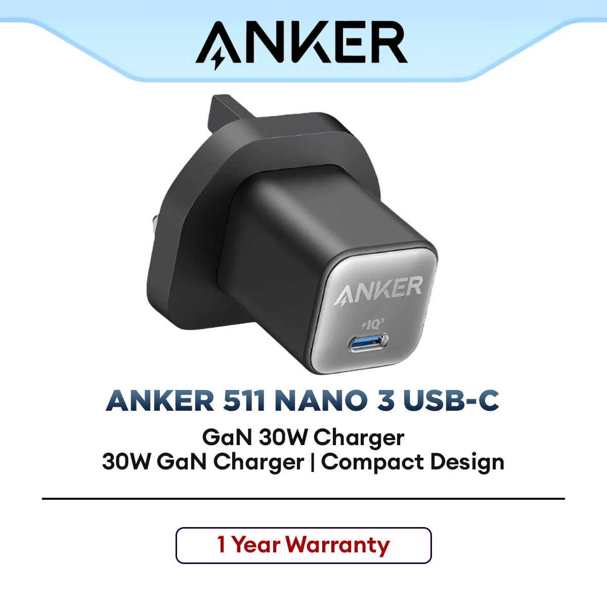 Anker 511 Nano III 1-Port USB-C PD GaN 30W Fast Charger Compact Wall Adapter for Android