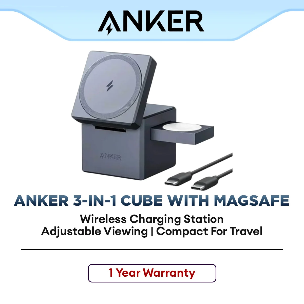 Anker 3-in-1 Cube Wireless Charging Station Foldable Fast Charger 15W