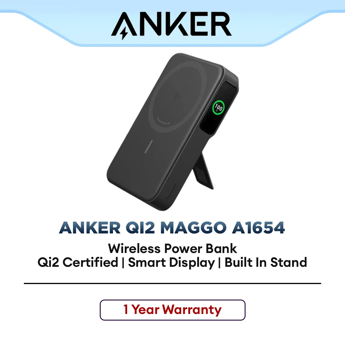 Anker A1654 MagGo Qi2 Wireless Power Bank 10000mAh Magnetic Fast Charger with Stand 15W